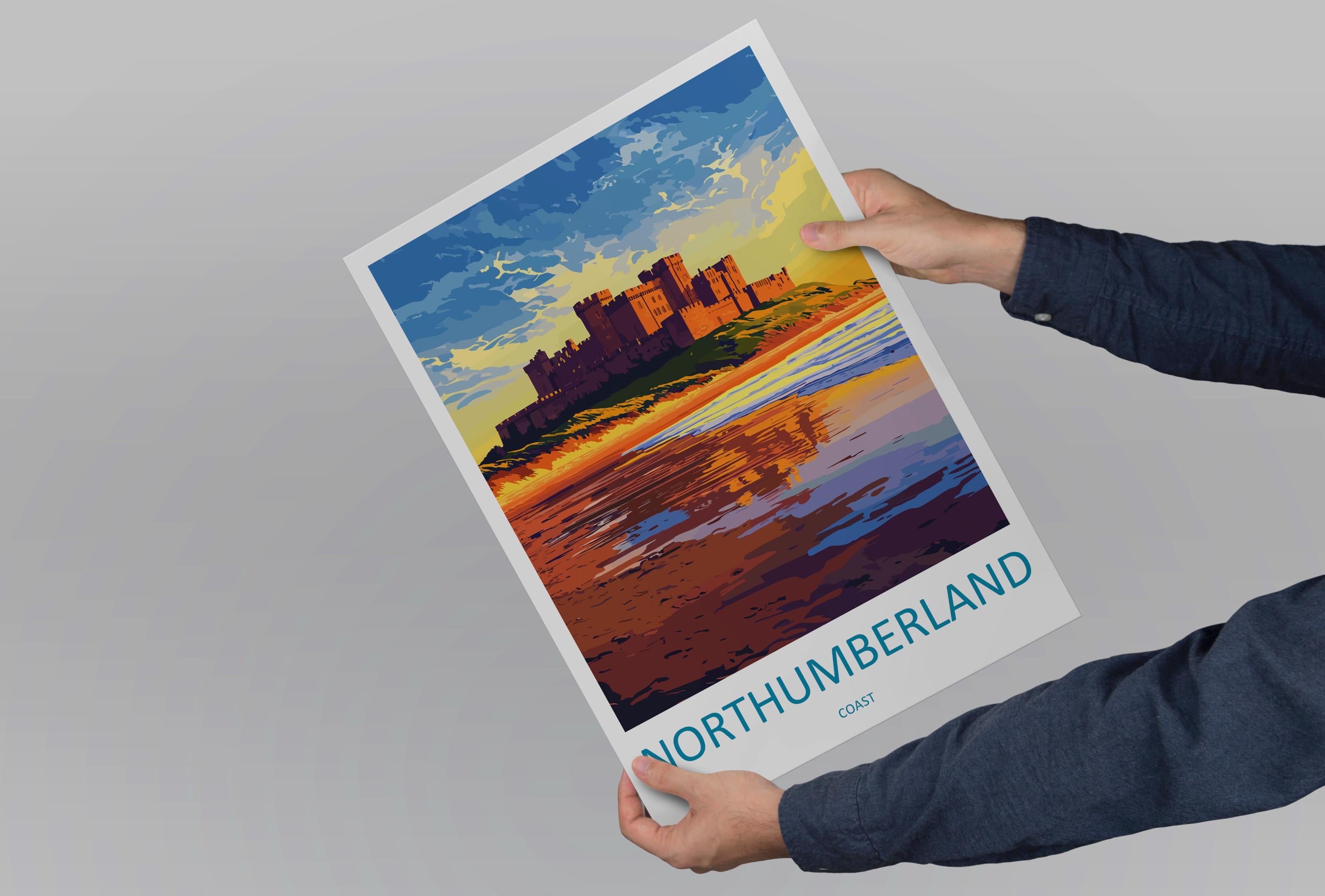 Northumberland Coast Travel Print Wall Art Northumberland Coast Wall Hanging Home Decor Northumberland Coast Gift Art Lovers Wall Art ANOB