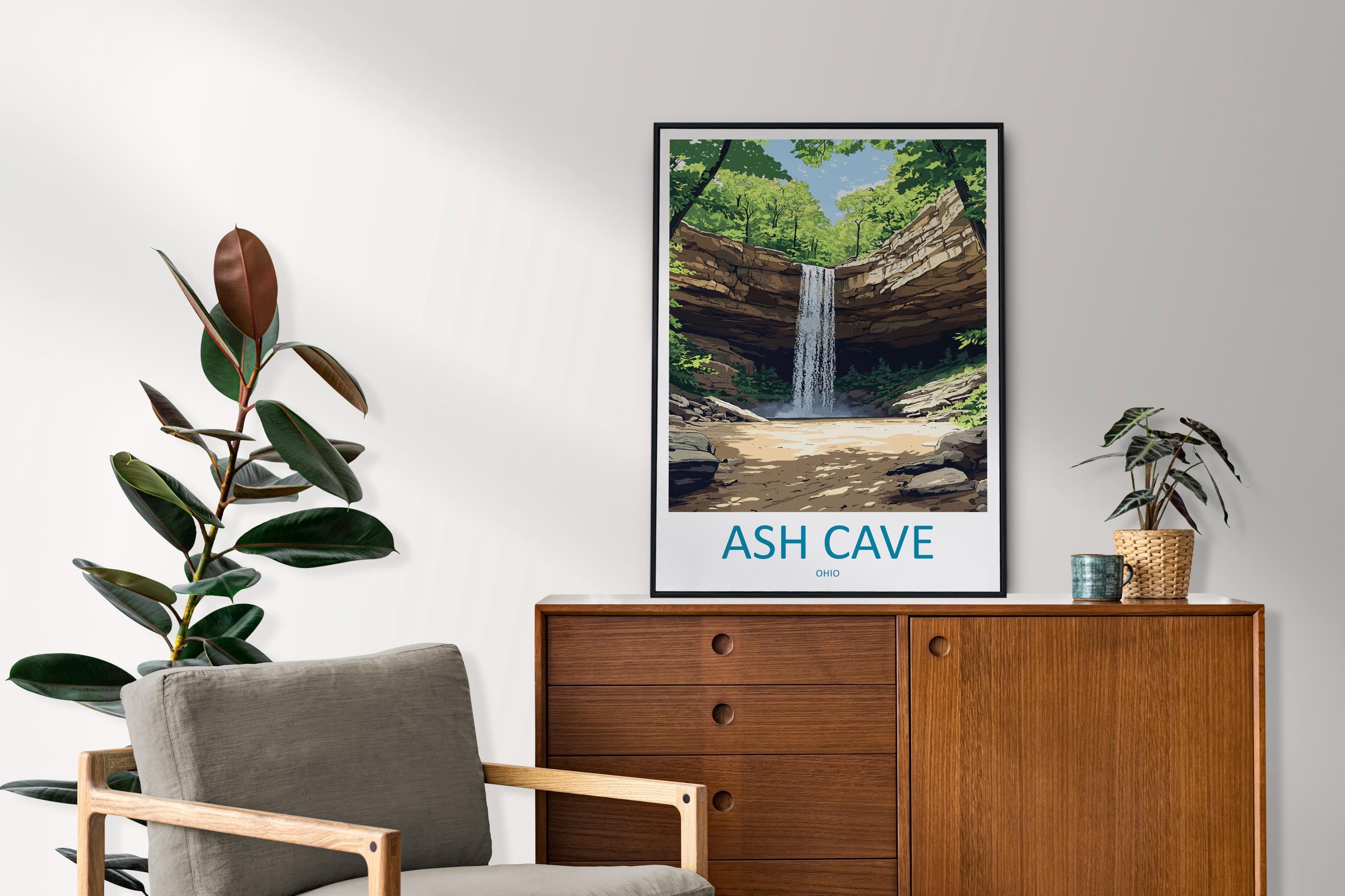 Ash Cave Travel Print Ash Cave Wall Decor Ohio Ash Cave Art Ash Cave Wall Art Ohio Poster Gift for Nature and Cave Explorers Ash Cave Gift