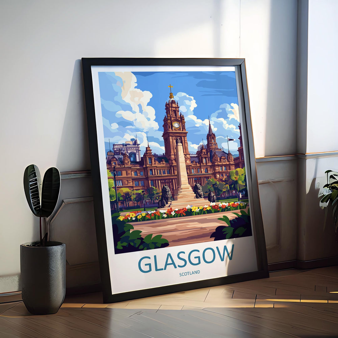 Glasgow Travel Print Wall Art Glasgow Wall Hanging Home Décor Glasgow Gift Art Lovers Scotland Art Lover Gift Glasgow Travel Artwork