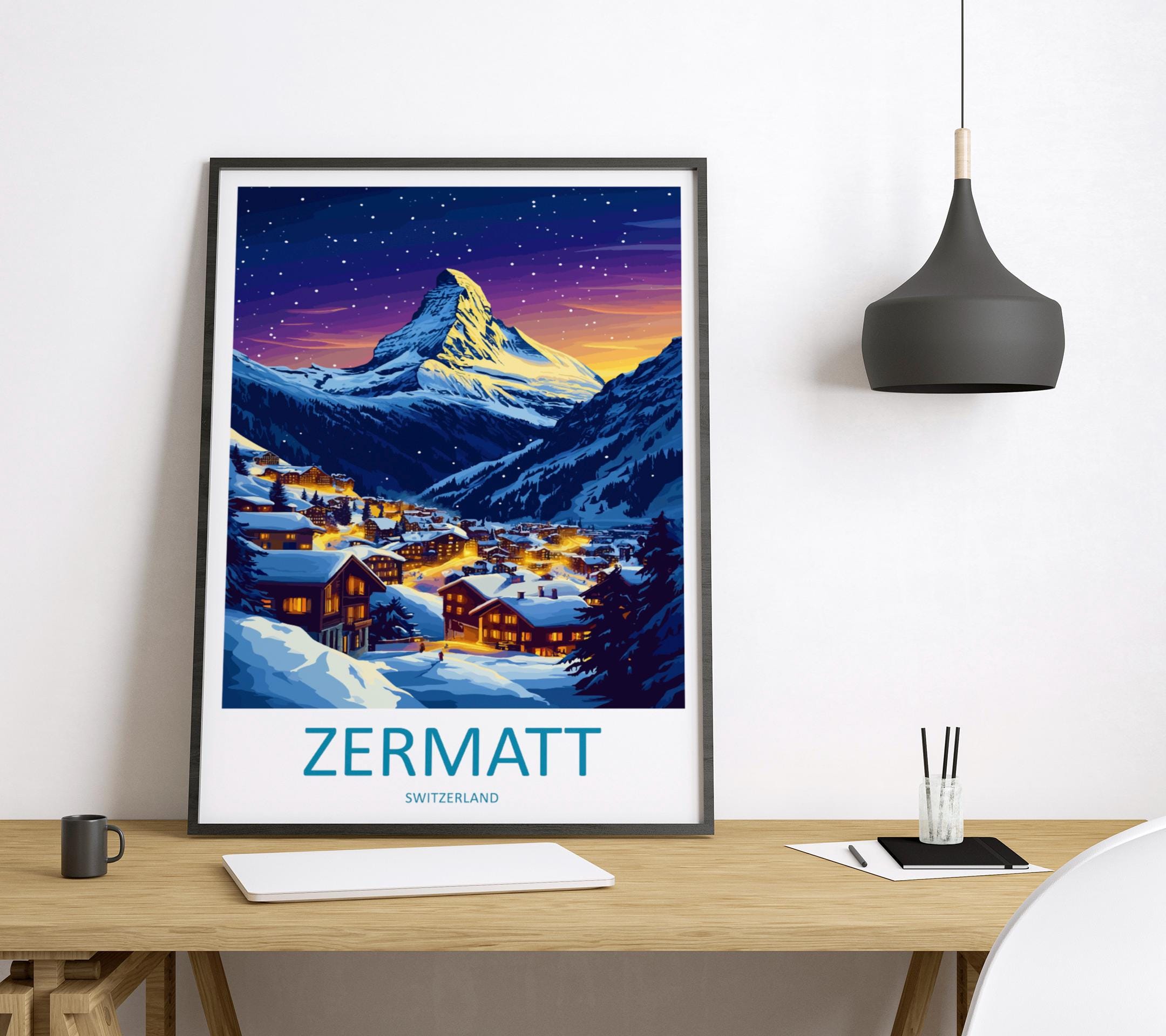 Zermatt Travel Print Wall Art Zermatt Wall Hanging Home Décor Zermatt Gift Art Lovers Ski Art Lover Gift Zermatt Print Skiing Zermatt Art