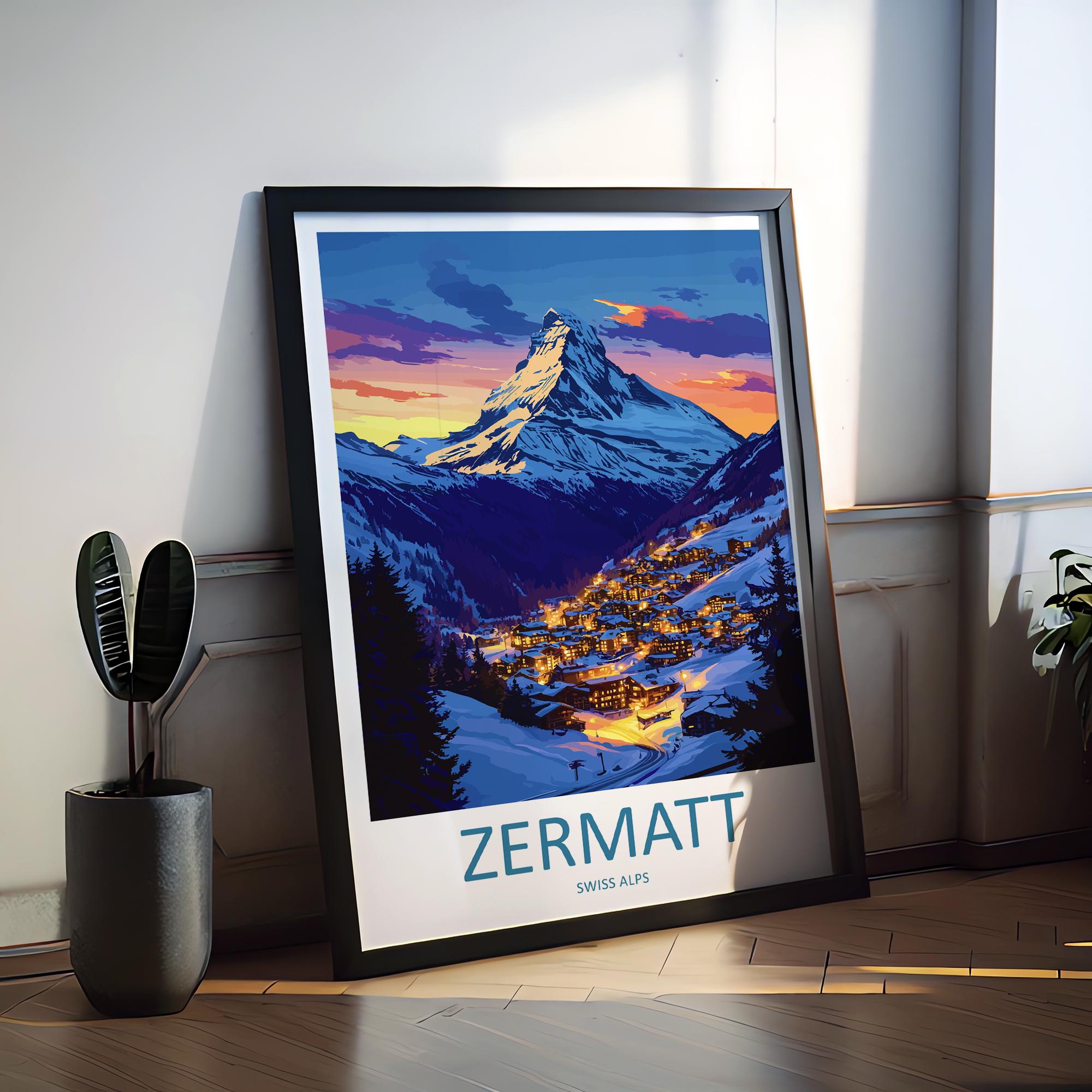 Zermatt Travel Print Wall Art Zermatt Wall Hanging Home Décor Zermatt Gift Art Lovers Ski Art Lover Gift Zermatt Print Skiing Zermatt Art