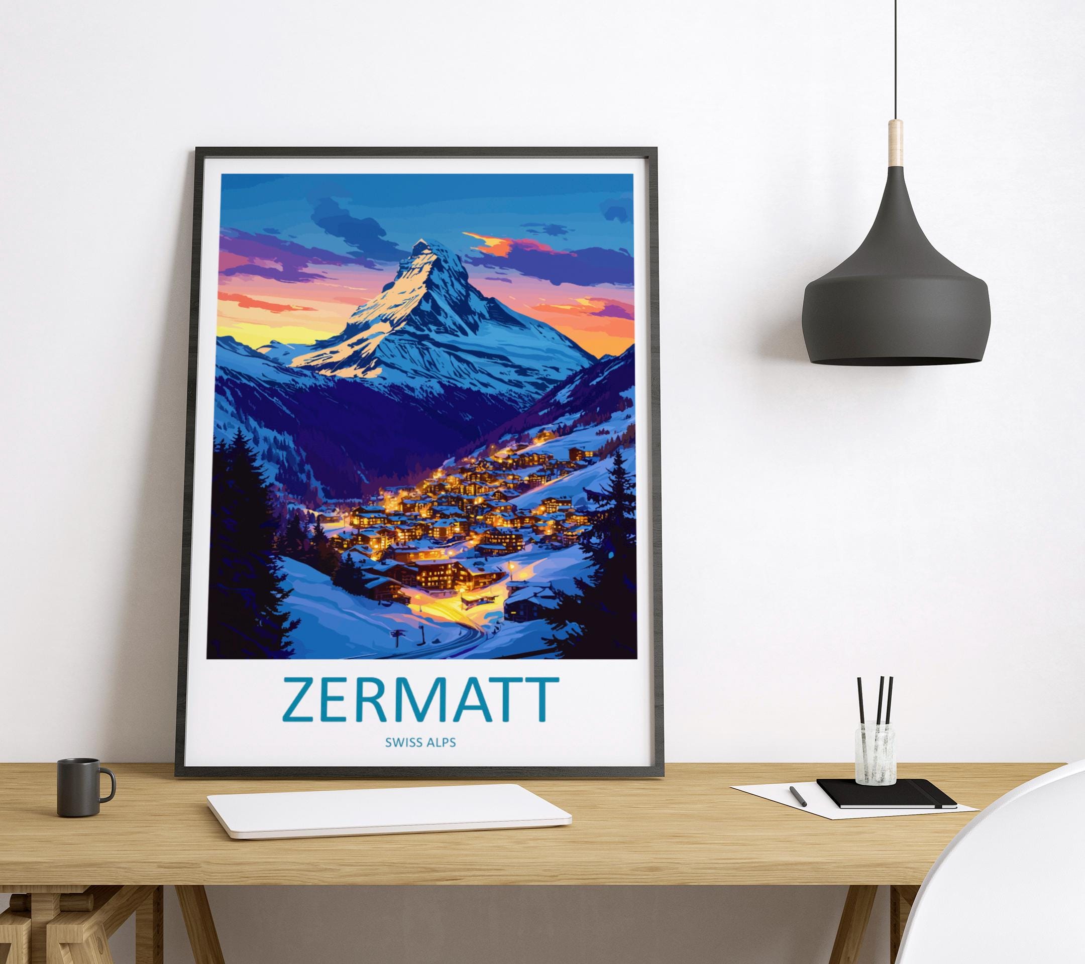 Zermatt Travel Print Wall Art Zermatt Wall Hanging Home Décor Zermatt Gift Art Lovers Ski Art Lover Gift Zermatt Print Skiing Zermatt Art