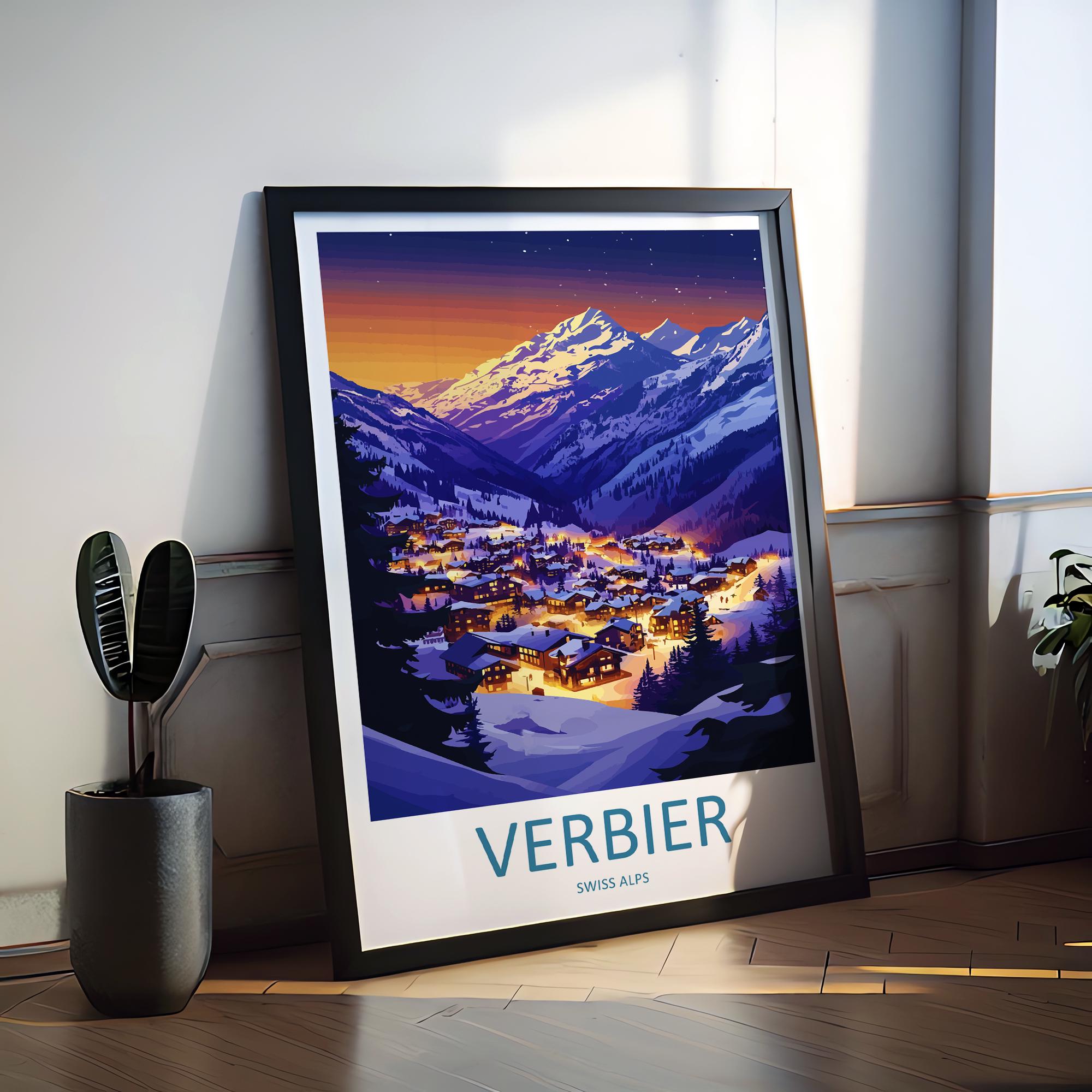 Verbier Travel Print Wall Art Verbier Wall Hanging Home Décor Verbier Gift Art Lovers Ski Art Lover Gift Verbier Print Skiing Art Poster