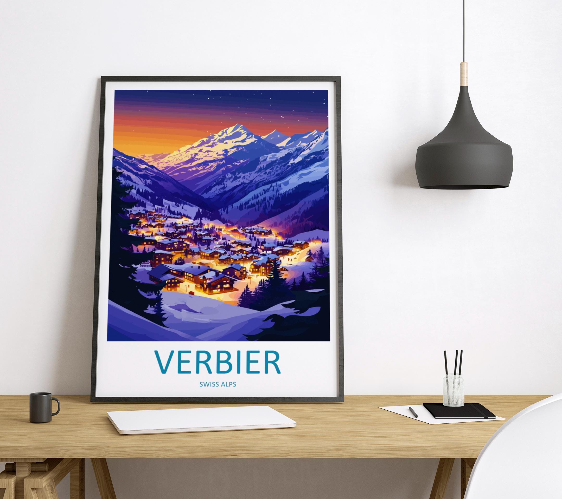 Verbier Travel Print Wall Art Verbier Wall Hanging Home Décor Verbier Gift Art Lovers Ski Art Lover Gift Verbier Print Skiing Art Poster