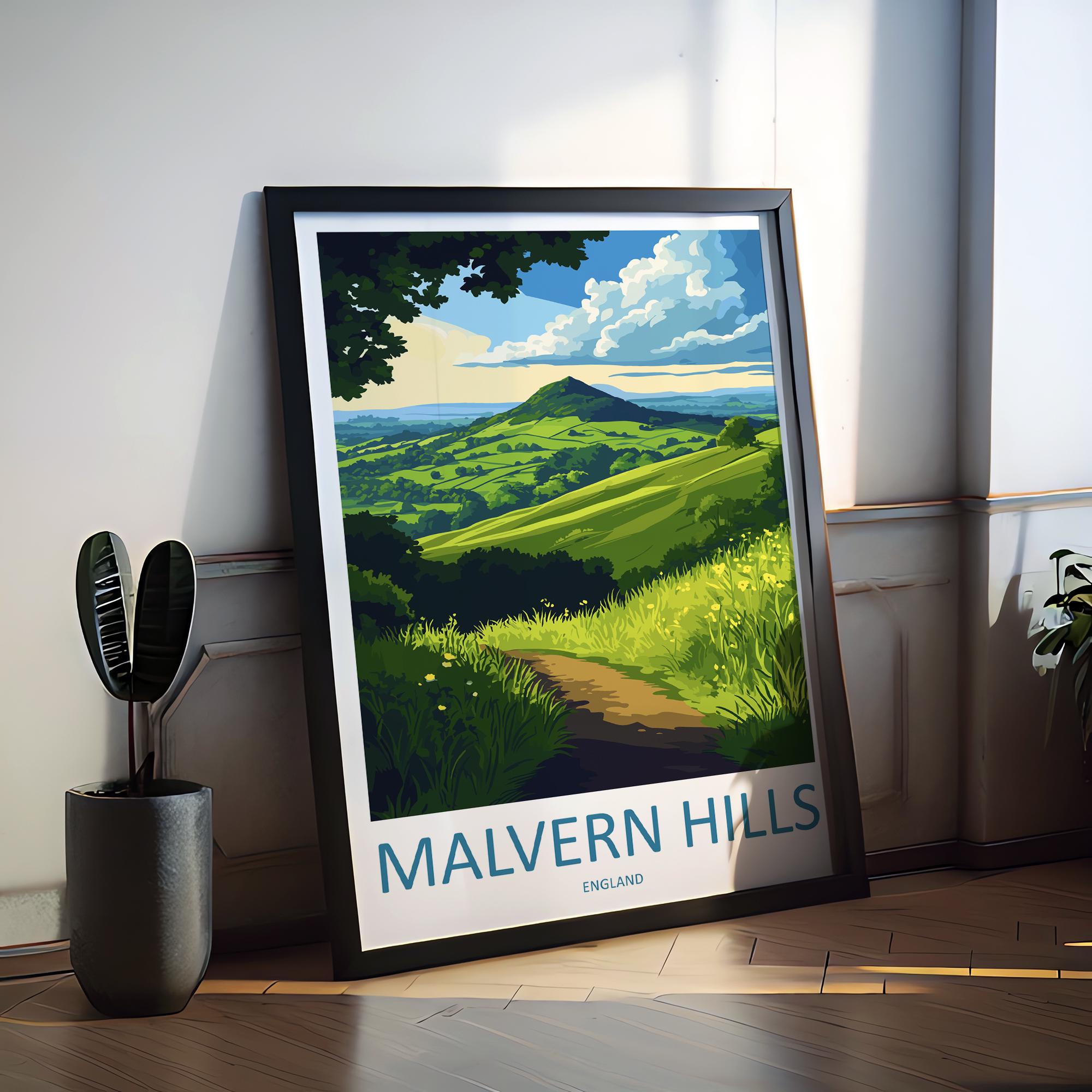 Malvern Hills Travel Print Wall Art Malvern Hills Wall Hanging Home Decoration Malvern Hills Gift Art Lovers Wall Art AONB Wall Print