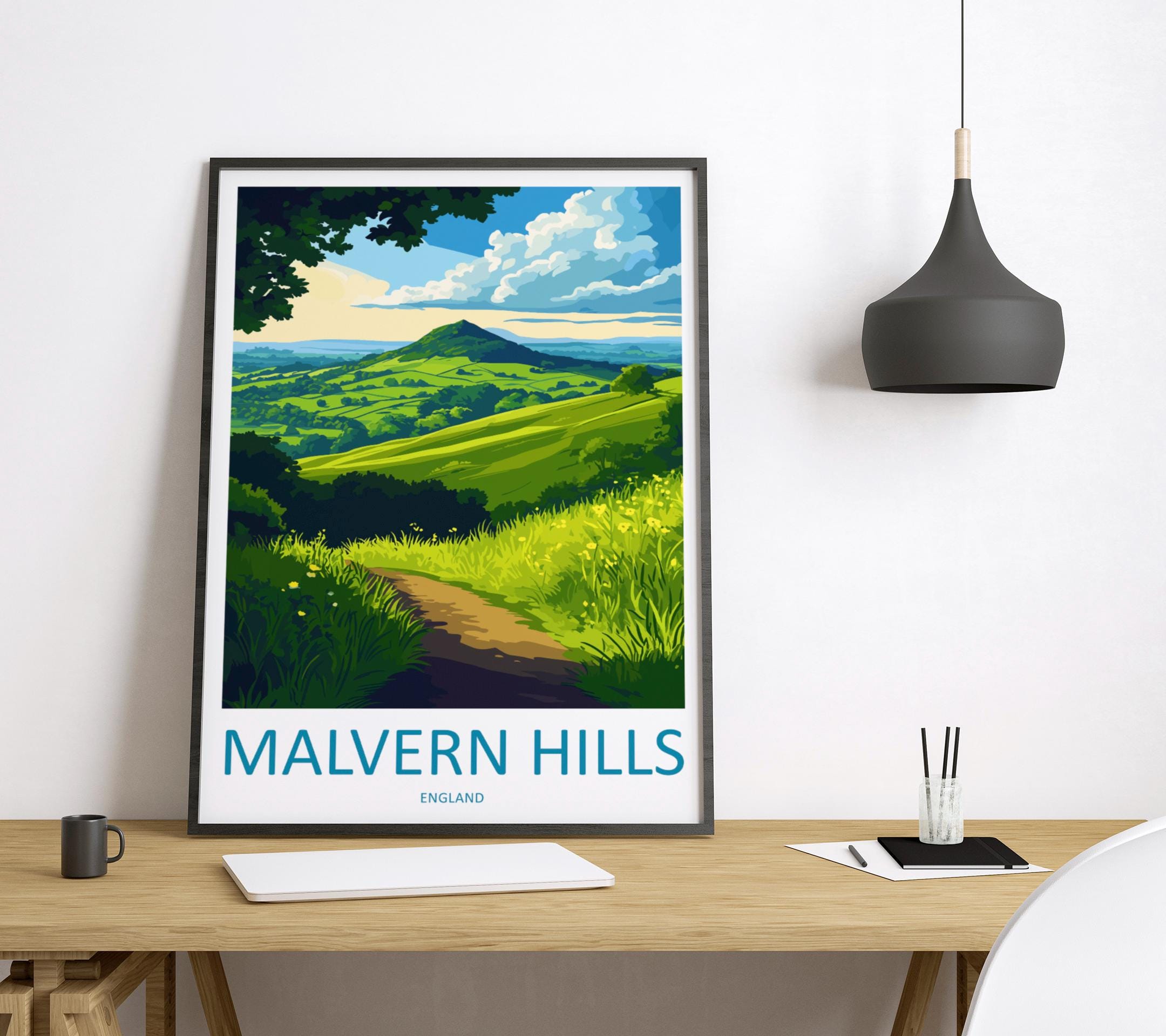 Malvern Hills Travel Print Wall Art Malvern Hills Wall Hanging Home Decoration Malvern Hills Gift Art Lovers Wall Art AONB Wall Print