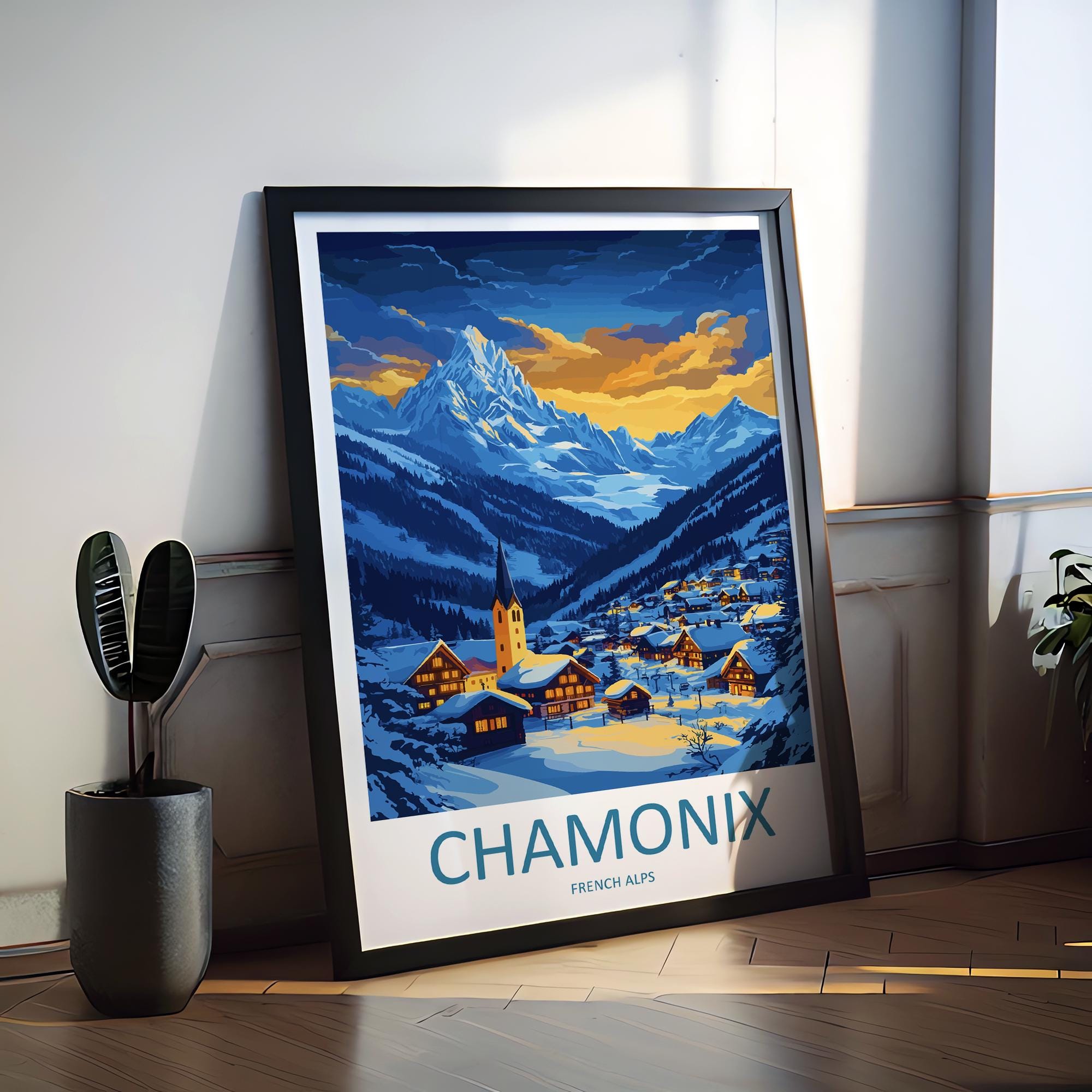 Chamonix Travel Print Wall Art Chamonix Wall Hanging Home Décor Chamonix Gift Art Lovers Ski Art Lover Gift Chamonix Print Skiing Artwork