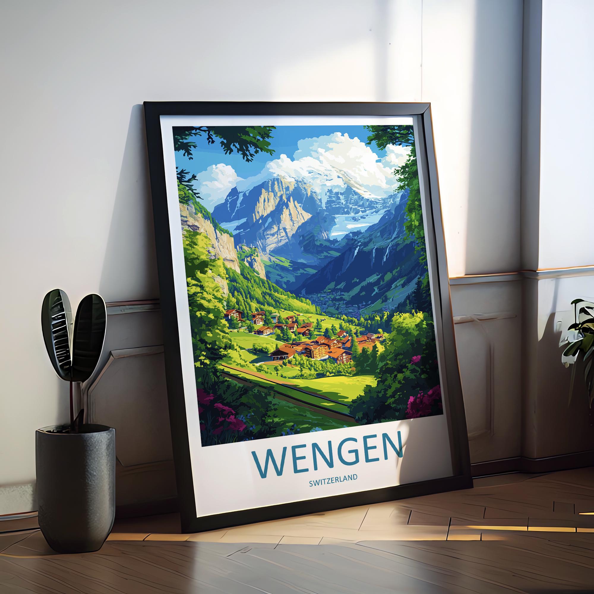 Wengen Travel Print Wall Art Wengen Wall Hanging Home Décor Wengen Gift Art Lovers Switzerland Art Lover Gift Wengen Travel Art