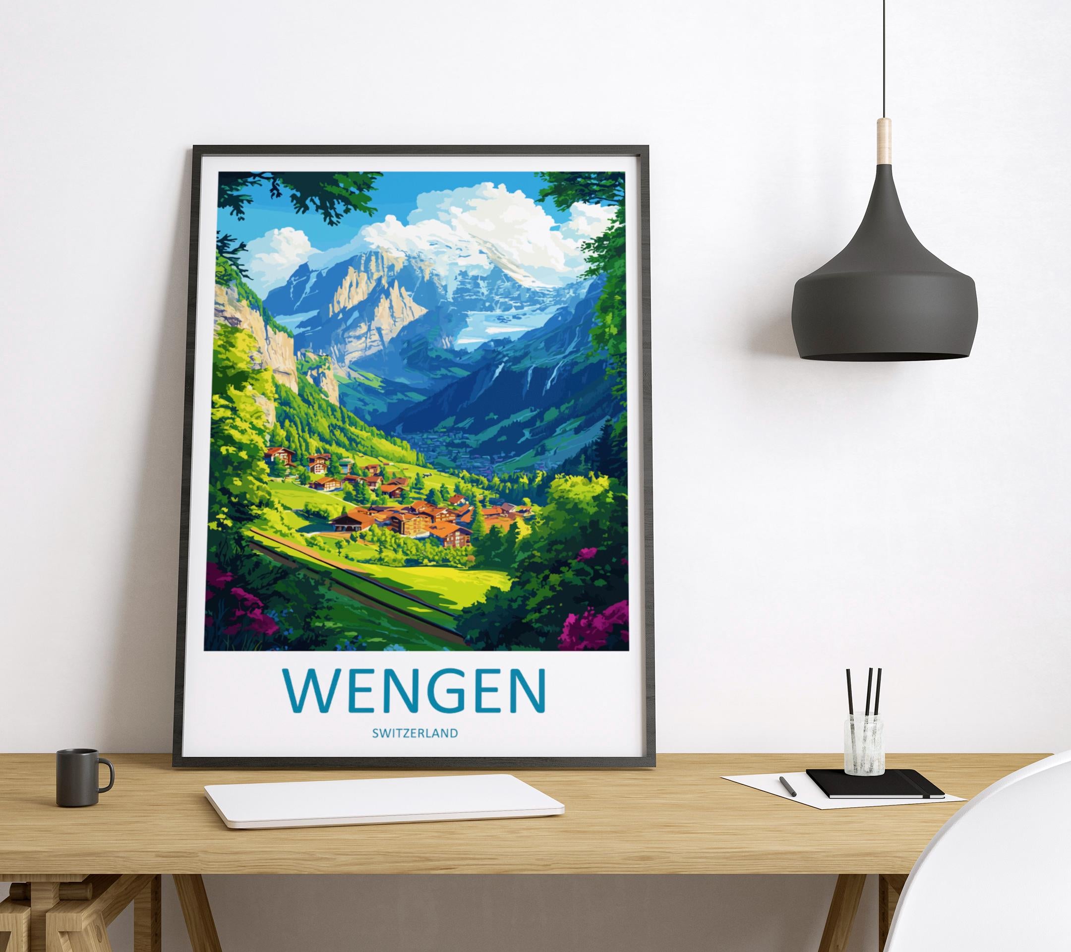 Wengen Travel Print Wall Art Wengen Wall Hanging Home Décor Wengen Gift Art Lovers Switzerland Art Lover Gift Wengen Travel Art