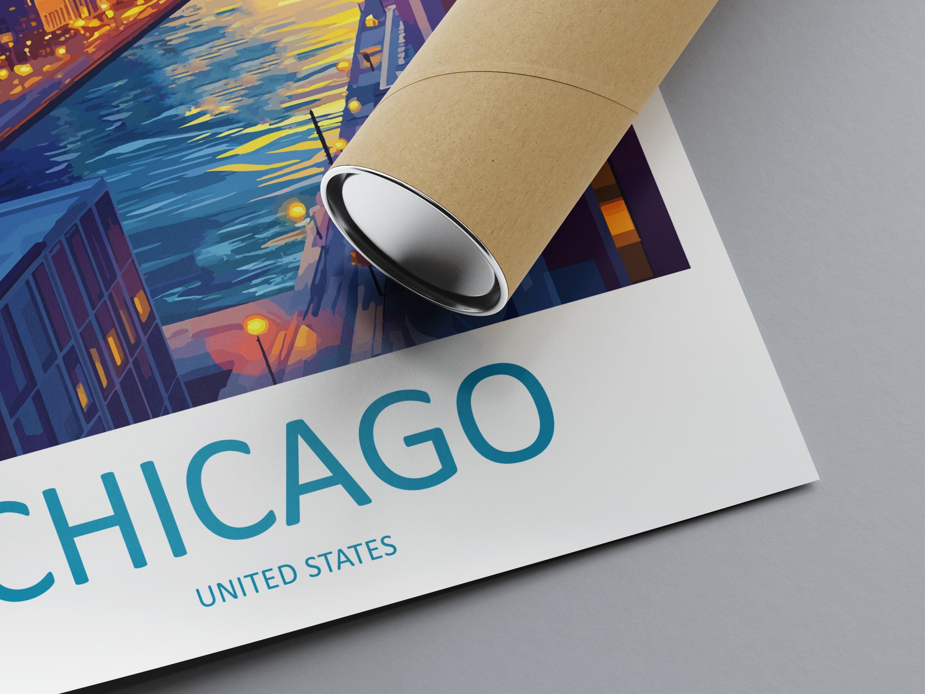 Chicago Travel Print Wall Art Chicago Wall Hanging Home Décor Chicago Gift Art Lovers Illinois Art Lover Gift