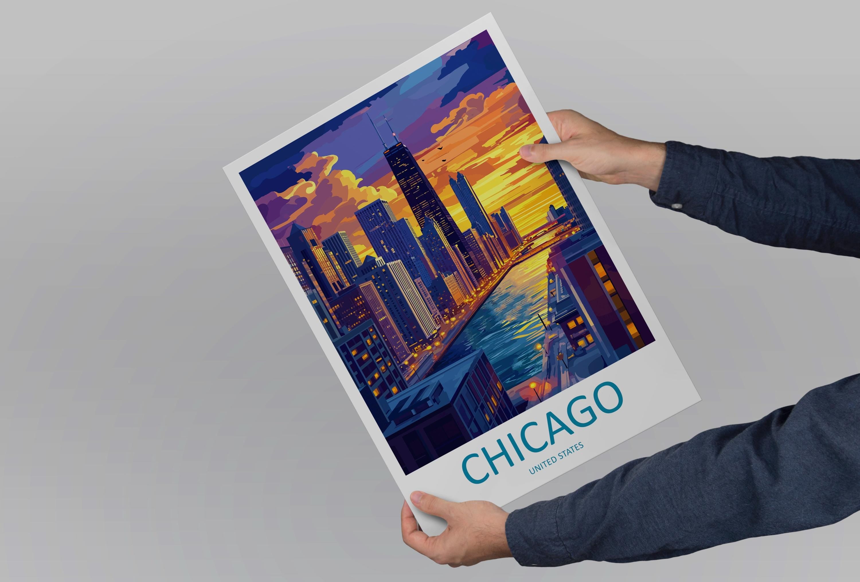 Chicago Travel Print Wall Art Chicago Wall Hanging Home Décor Chicago Gift Art Lovers Illinois Art Lover Gift