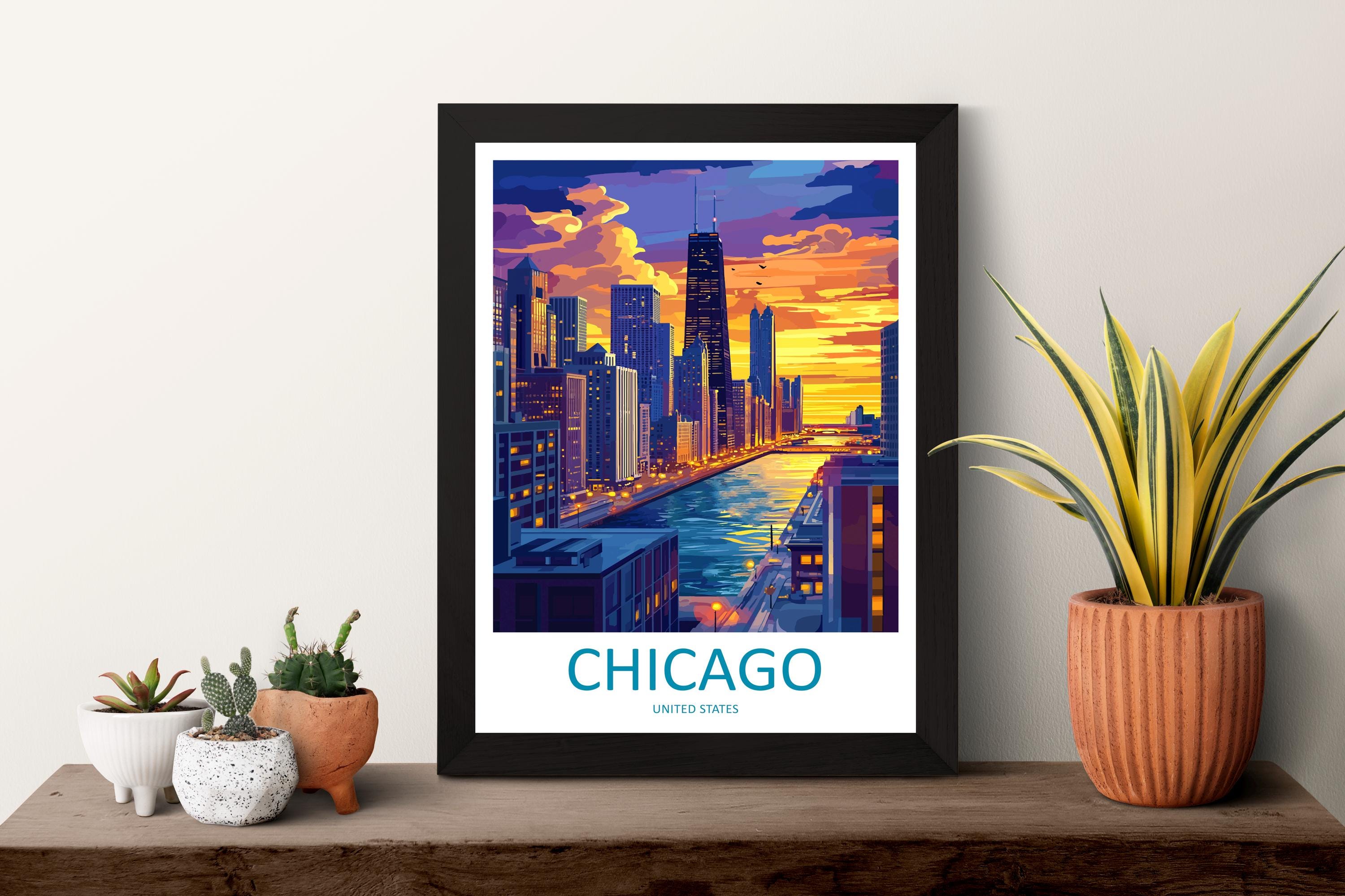 Chicago Travel Print Wall Art Chicago Wall Hanging Home Décor Chicago Gift Art Lovers Illinois Art Lover Gift