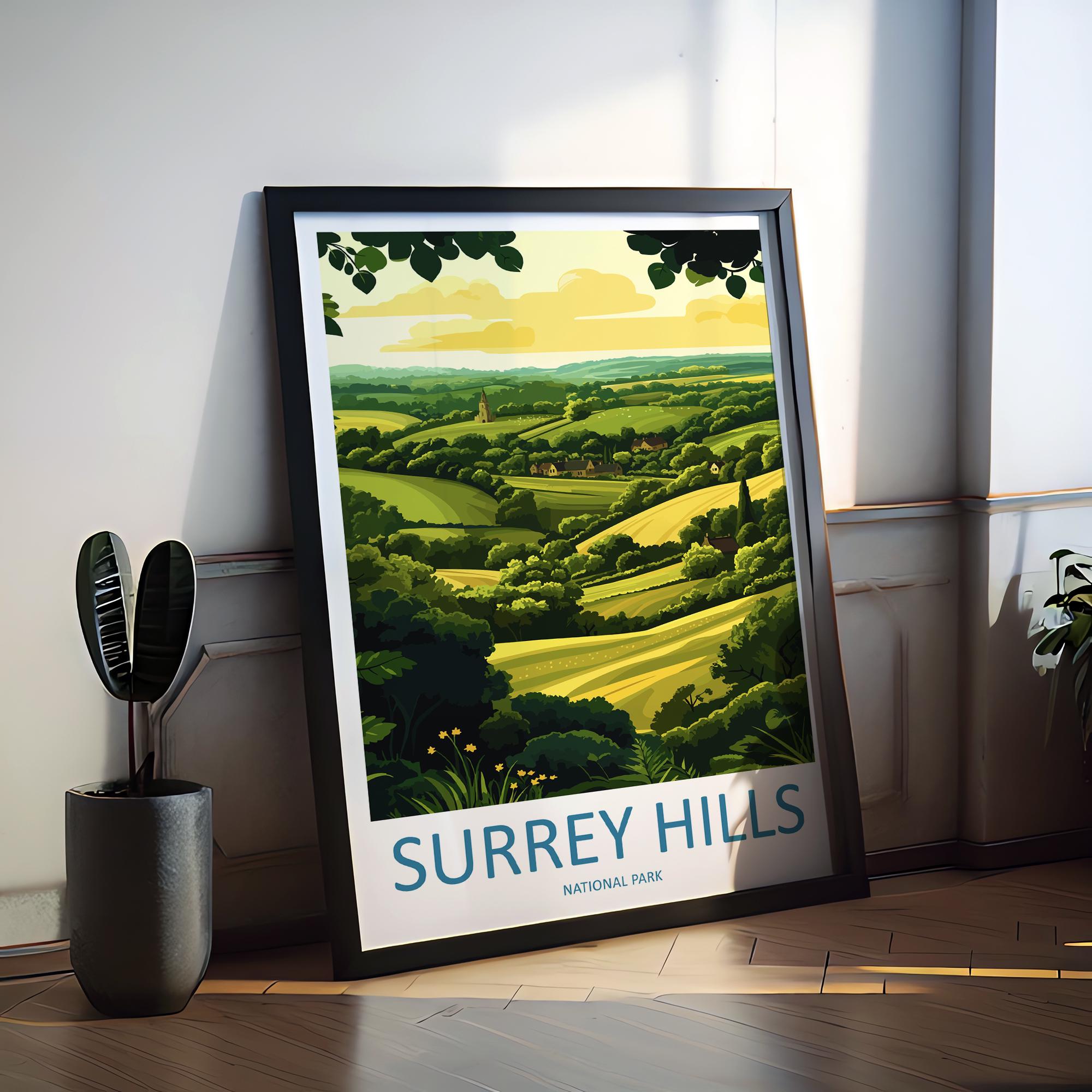 Surrey Hills Travel Print Wall Art Surrey Hills Wall Hanging Home Decoration Surrey Hills Gift Art Lovers Wall Art Print Art Surrey Hills