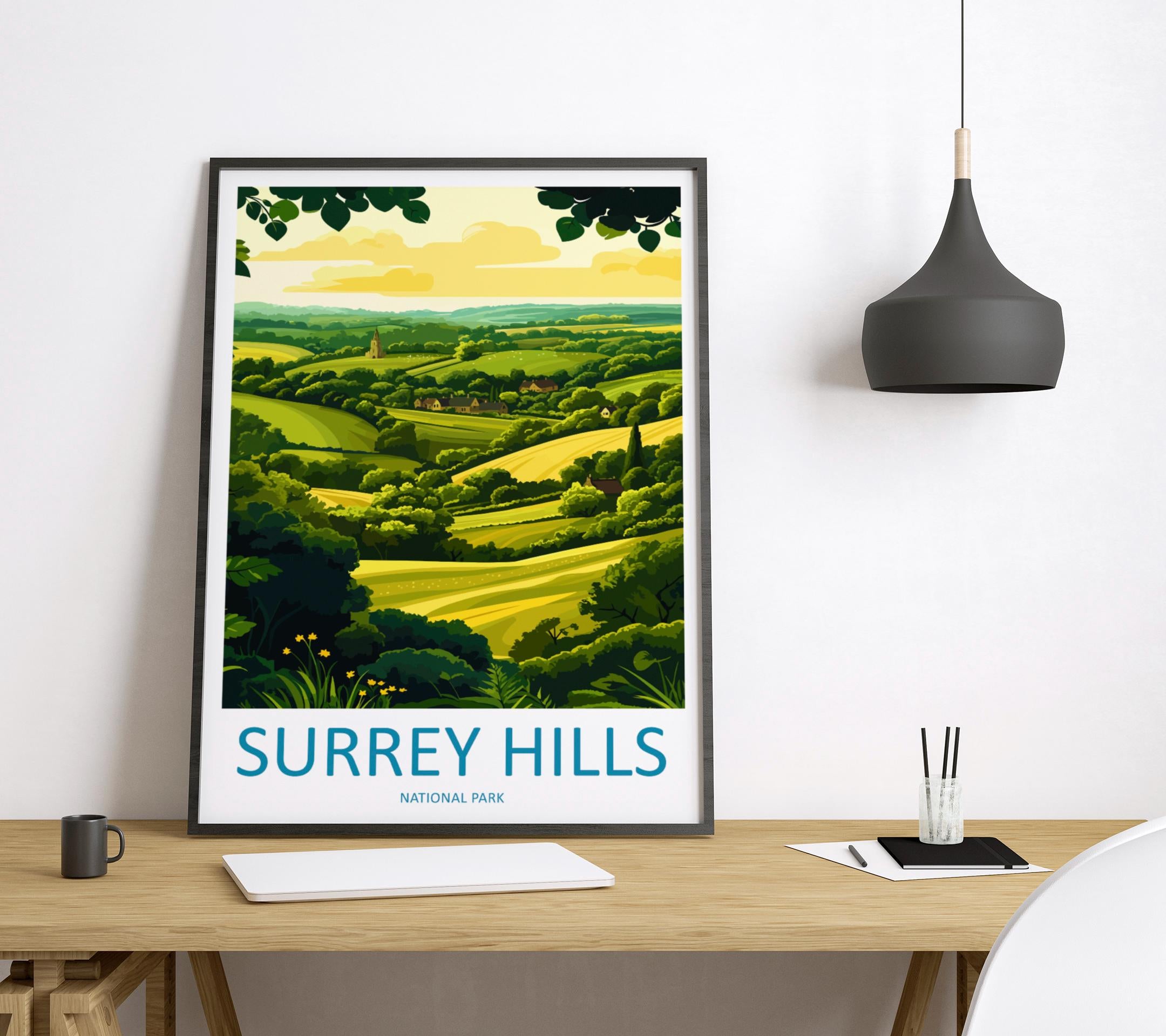 Surrey Hills Travel Print Wall Art Surrey Hills Wall Hanging Home Decoration Surrey Hills Gift Art Lovers Wall Art Print Art Surrey Hills