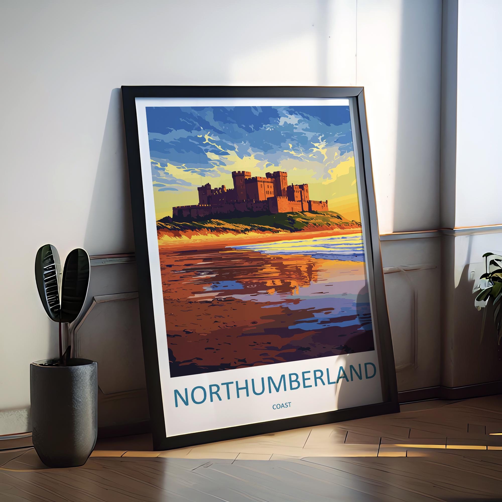 Northumberland Coast Travel Print Wall Art Northumberland Coast Wall Hanging Home Decor Northumberland Coast Gift Art Lovers Wall Art ANOB