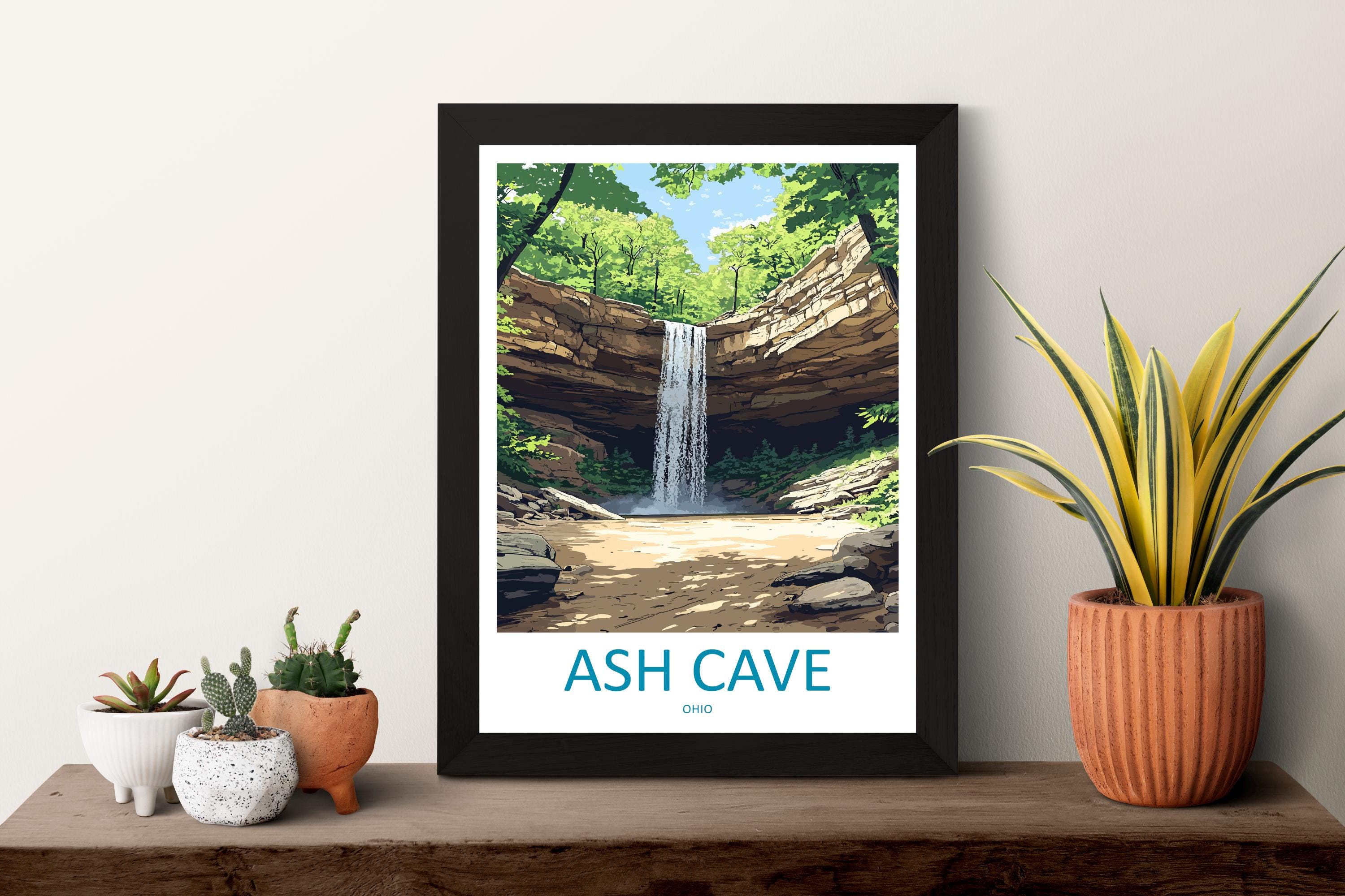 Ash Cave Travel Print Ash Cave Wall Decor Ohio Ash Cave Art Ash Cave Wall Art Ohio Poster Gift for Nature and Cave Explorers Ash Cave Gift