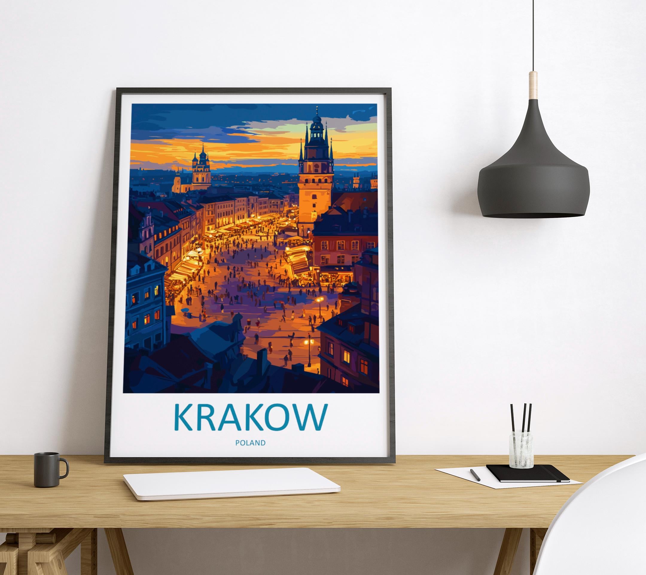 Krakow Travel Print Wall Art Krakow Wall Hanging Home Décor Krakow Gift Art Lovers Poland Art Lover Gift Krakow Travel Wall Art