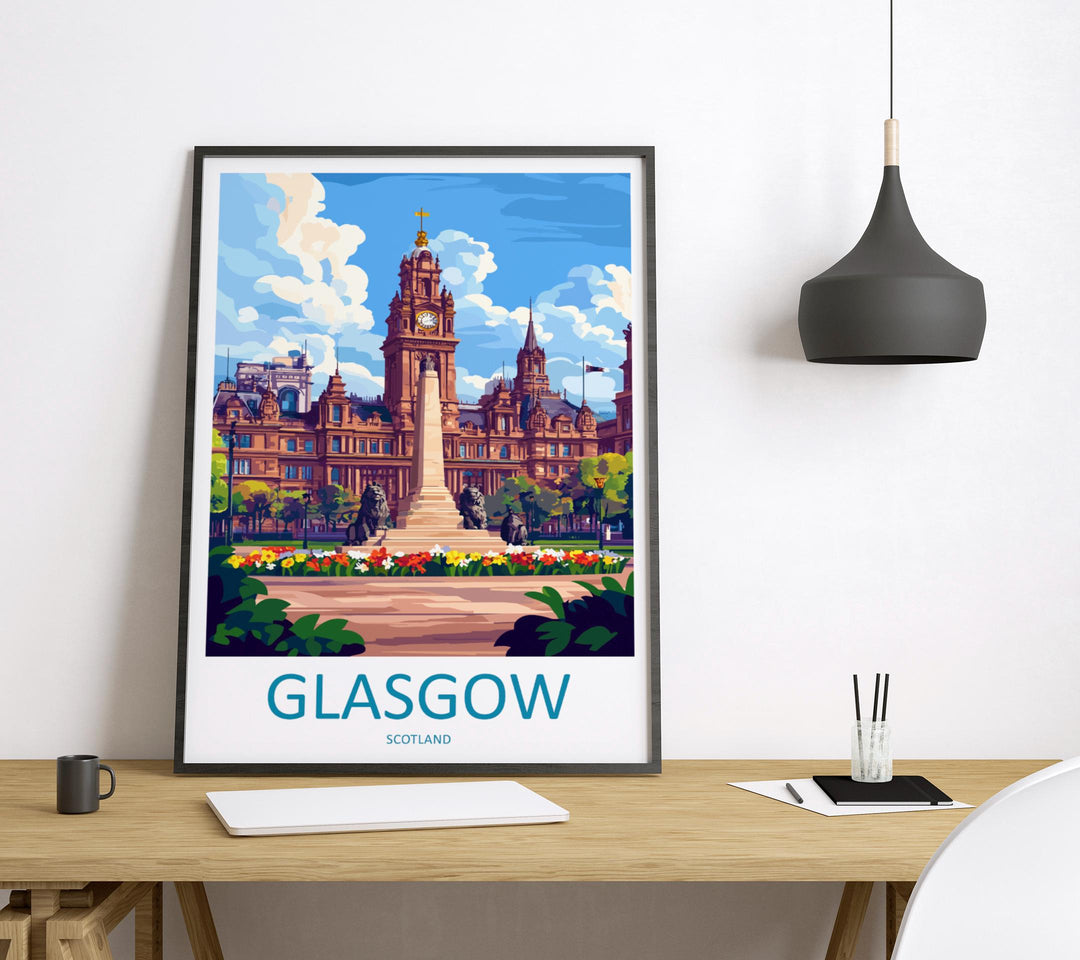 Glasgow Travel Print Wall Art Glasgow Wall Hanging Home Décor Glasgow Gift Art Lovers Scotland Art Lover Gift Glasgow Travel Artwork