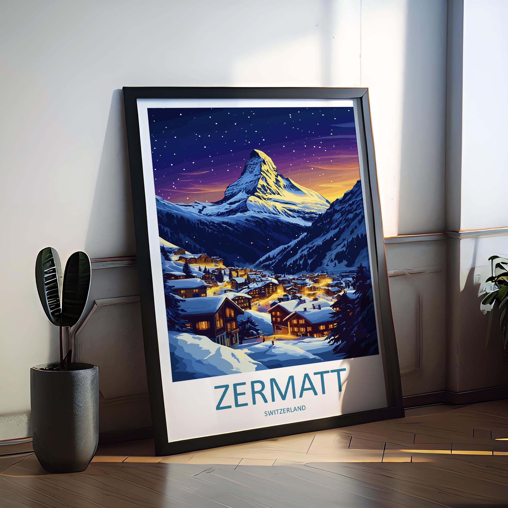 Zermatt Travel Print Wall Art Zermatt Wall Hanging Home Décor Zermatt Gift Art Lovers Ski Art Lover Gift Zermatt Print Skiing Zermatt Art