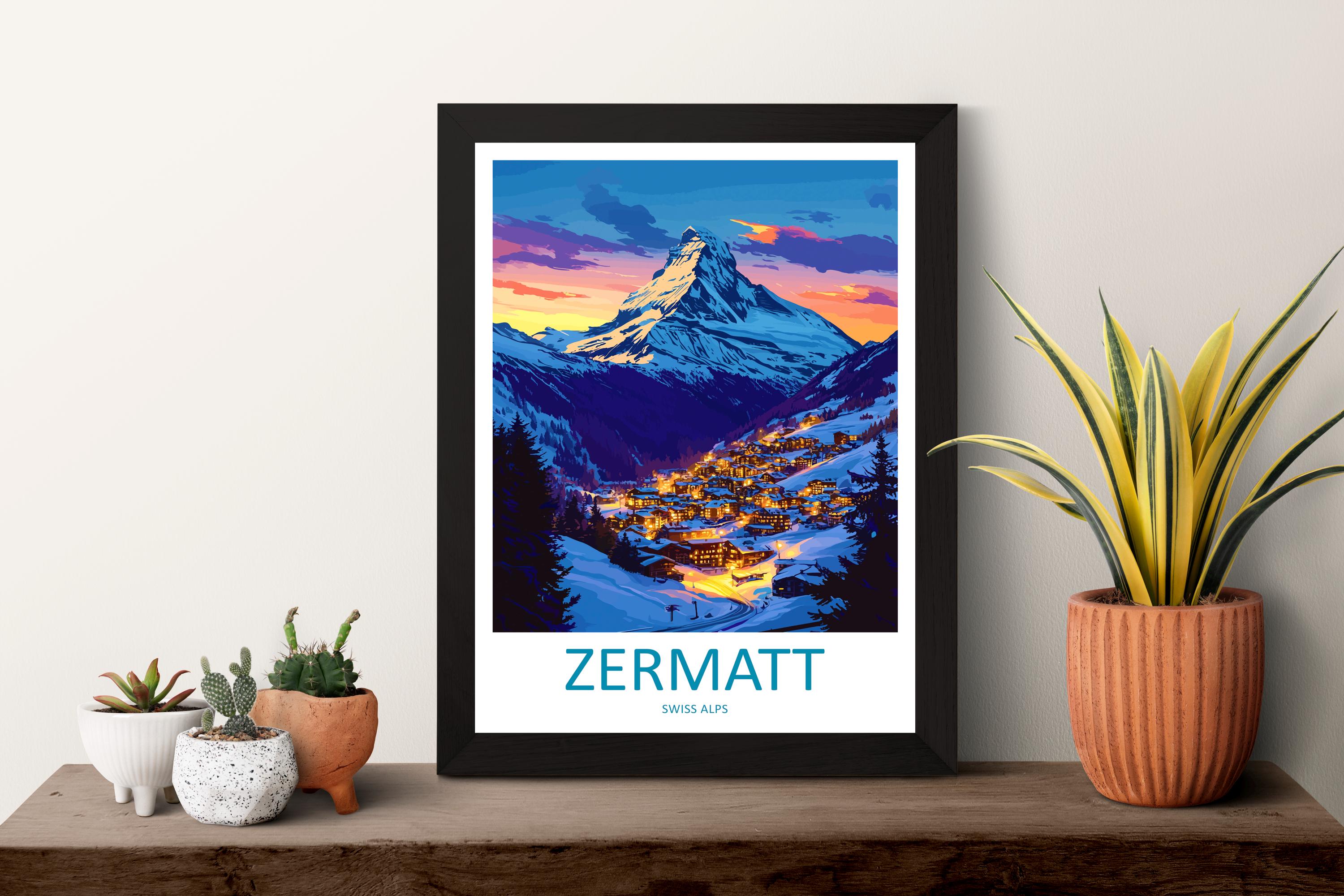 Zermatt Travel Print Wall Art Zermatt Wall Hanging Home Décor Zermatt Gift Art Lovers Ski Art Lover Gift Zermatt Print Skiing Zermatt Art