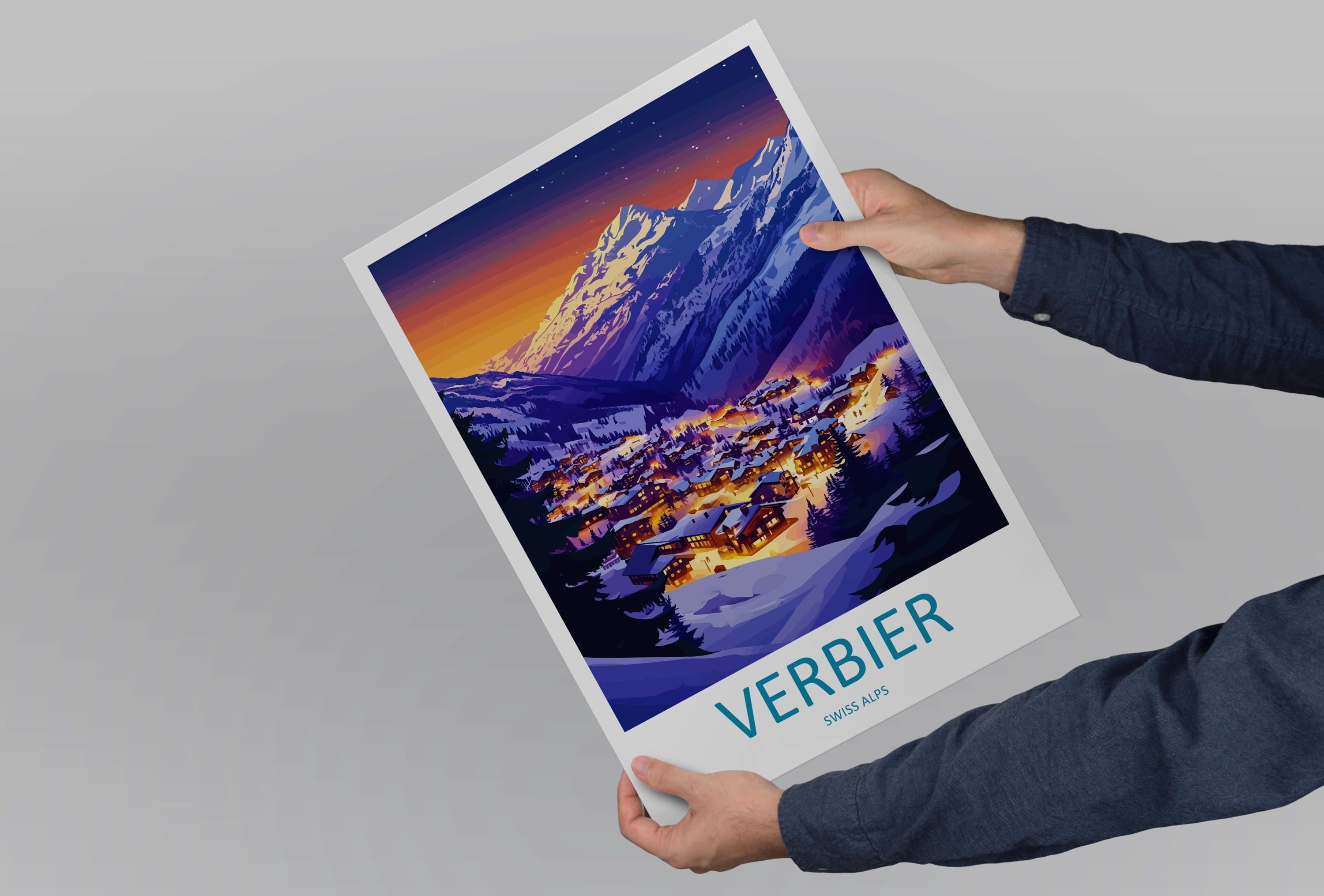 Verbier Travel Print Wall Art Verbier Wall Hanging Home Décor Verbier Gift Art Lovers Ski Art Lover Gift Verbier Print Skiing Art Poster