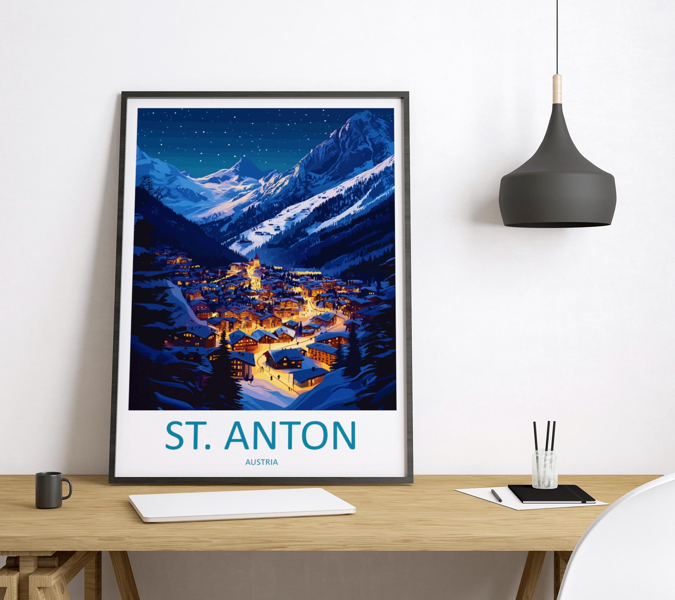 St. Anton Travel Print Wall Art St. Anton Wall Hanging Home Décor St. Anton Gift Art Lovers Ski Art Lover Gift St. Anton Print Skiing Print