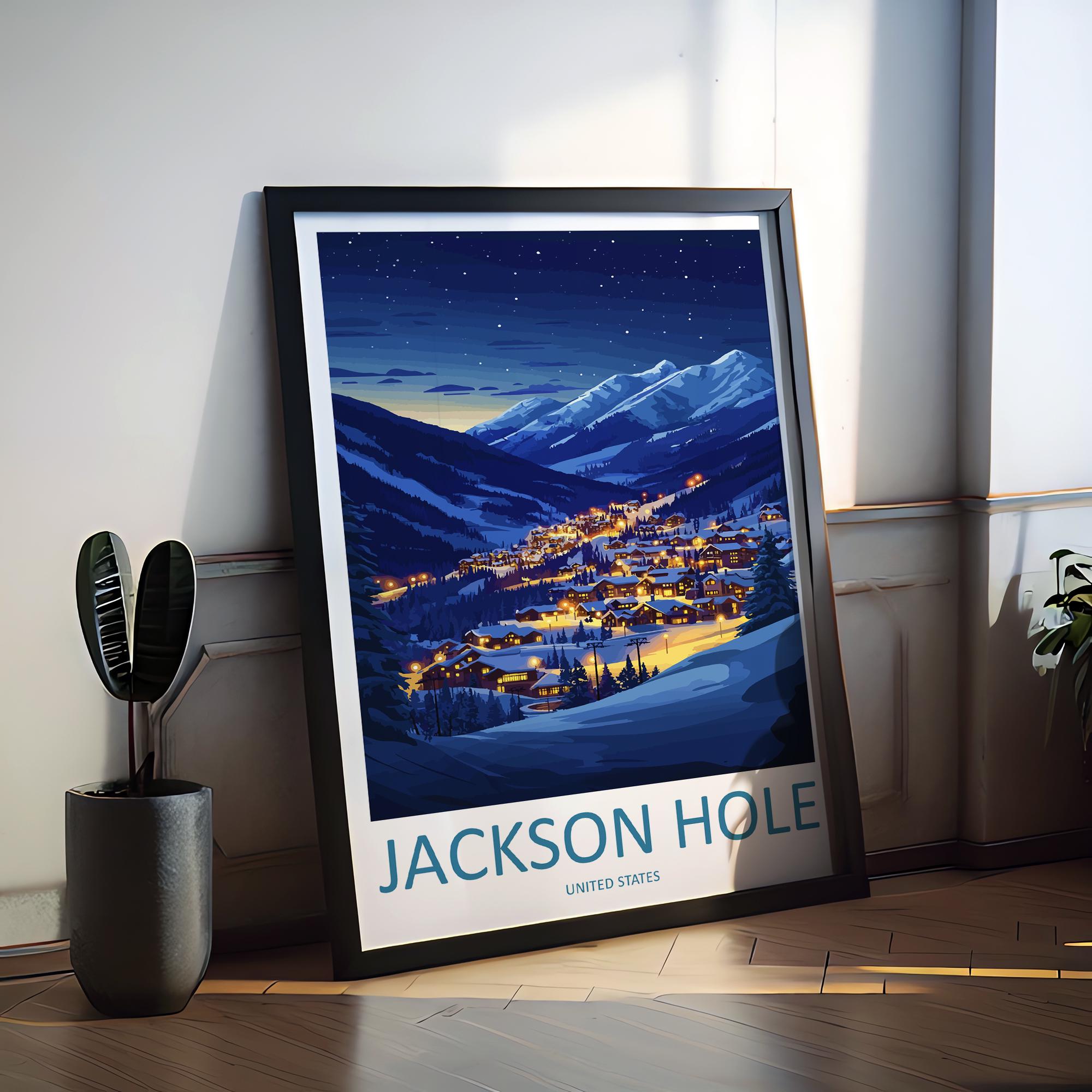 Jackson Hole Travel Print Wall Art Jackson Hole Wall Hanging Home Décor Jackson Hole Gift Art Lovers Ski Art Lover Gift Jackson Hole Print