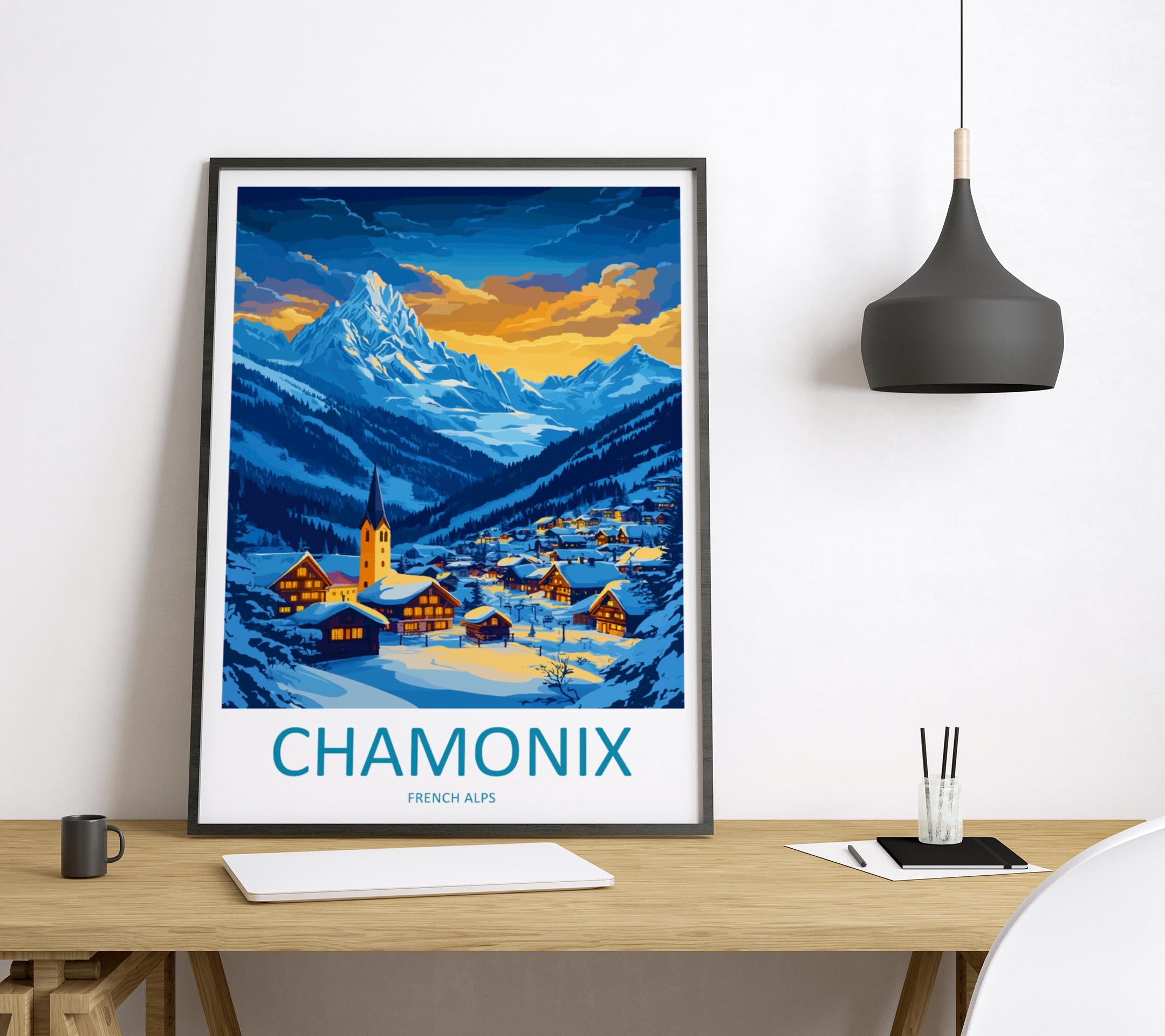 Chamonix Travel Print Wall Art Chamonix Wall Hanging Home Décor Chamonix Gift Art Lovers Ski Art Lover Gift Chamonix Print Skiing Artwork