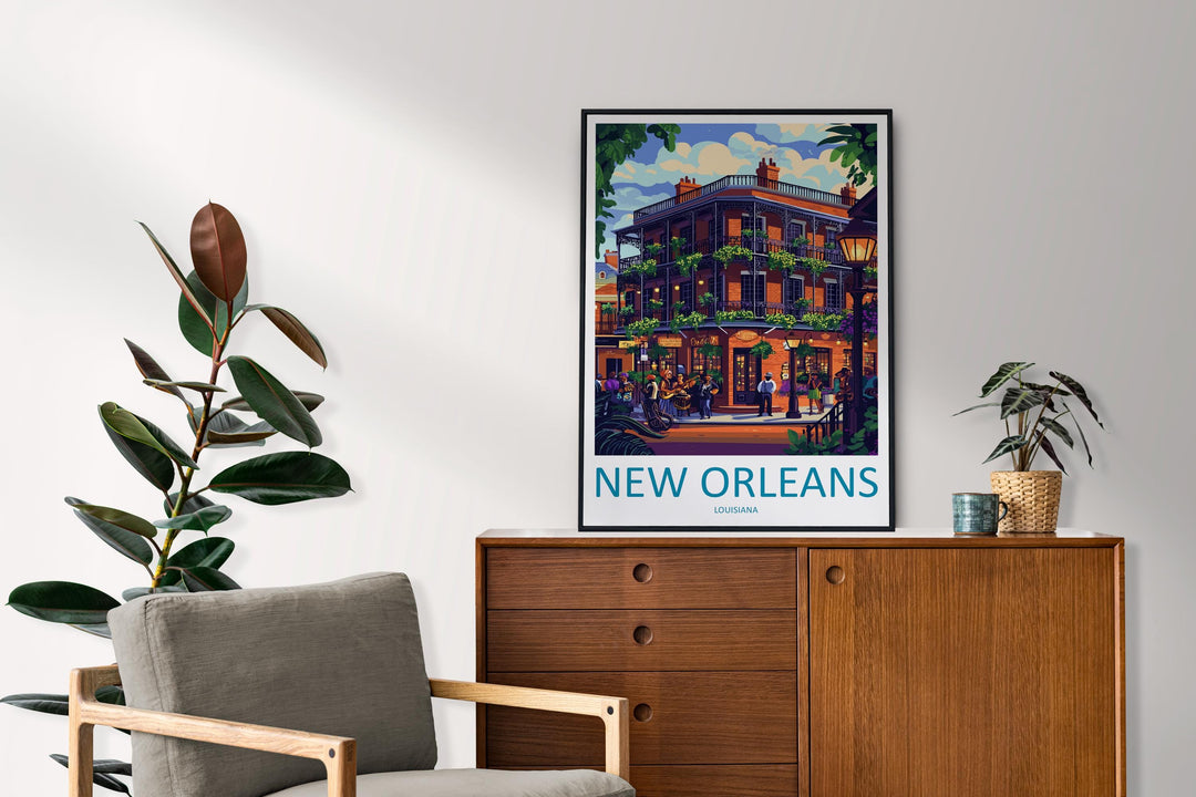 New Orleans French Quarter Travel Print French Quarter Wall Decor Louisiana French Quarter Art New Orleans Wall Art Poster Gift Jazz Lovers