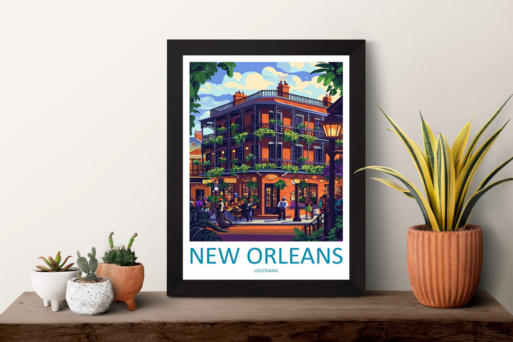 New Orleans French Quarter Travel Print French Quarter Wall Decor Louisiana French Quarter Art New Orleans Wall Art Poster Gift Jazz Lovers