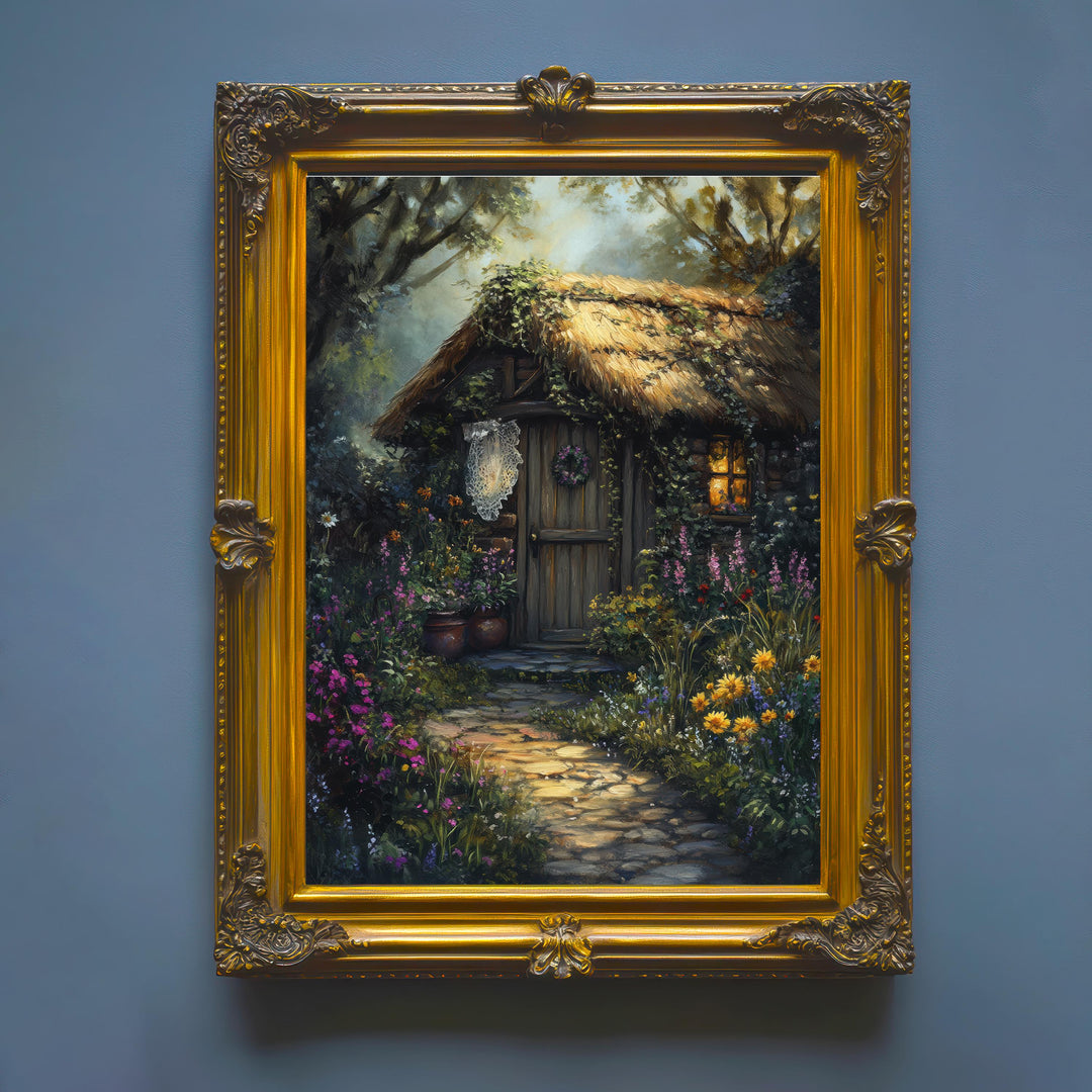 Vintage Witch Cottage Art Print, Gothic Academia Decor