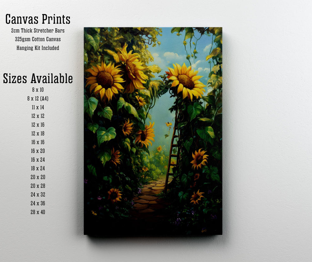 Cottagecore Sunflower Garden Print, Vintage Botanical Beanstalk Art