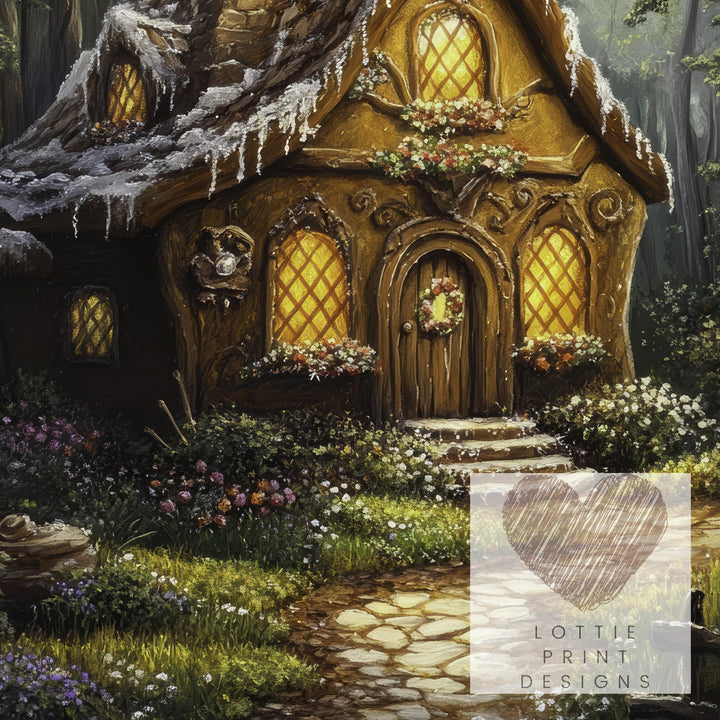 Gingerbread House Print, Vintage Cottagecore Fairy Tale Art