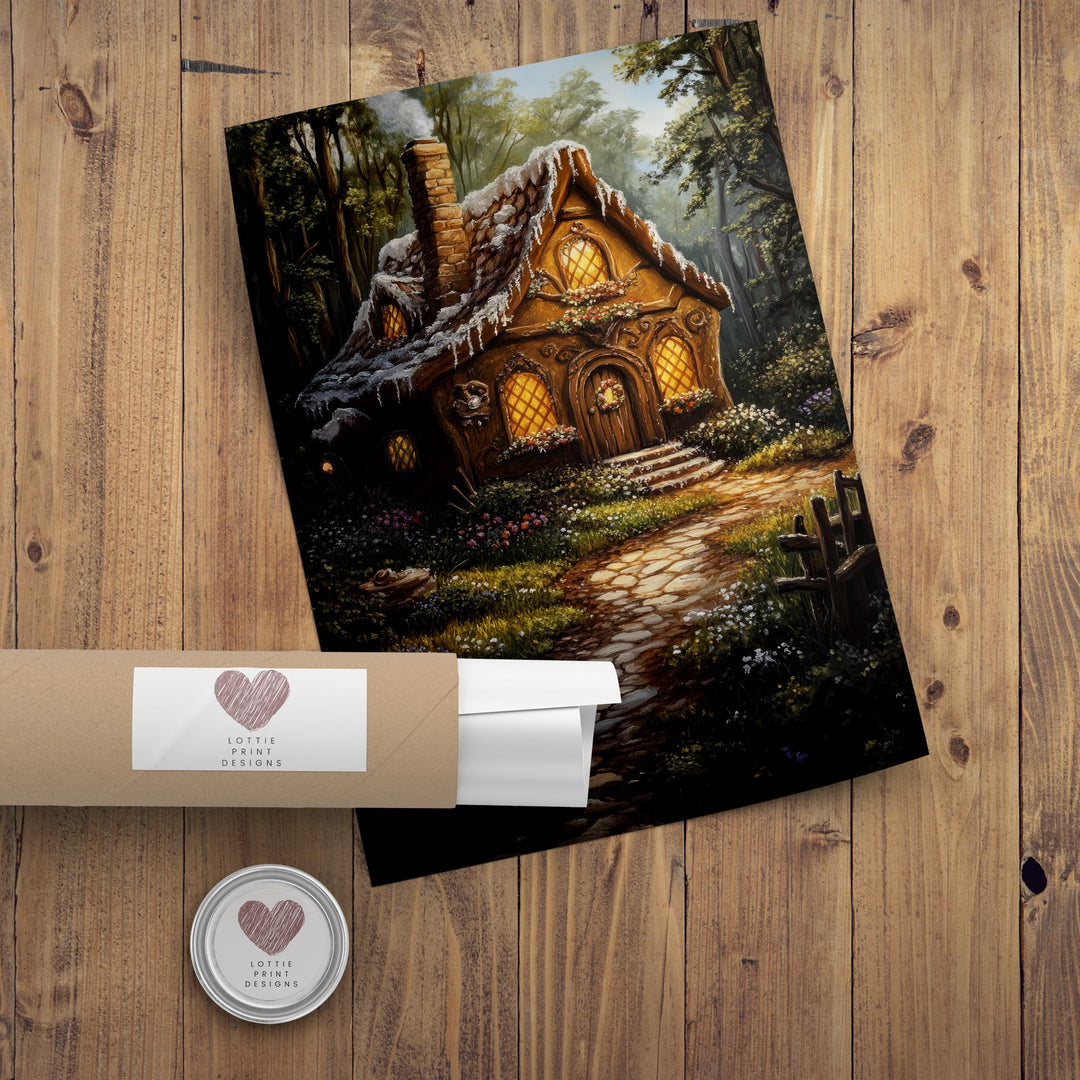 Gingerbread House Print, Vintage Cottagecore Fairy Tale Art