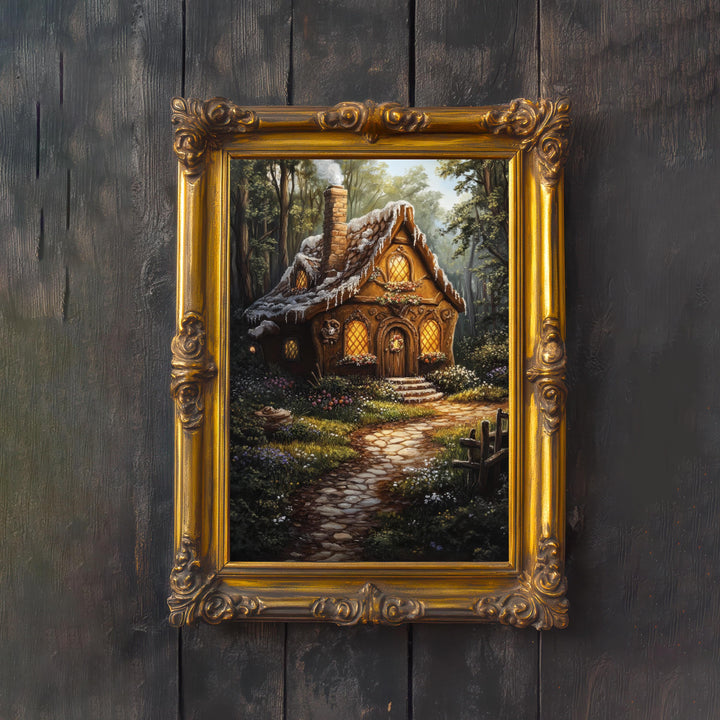 Gingerbread House Print, Vintage Cottagecore Fairy Tale Art