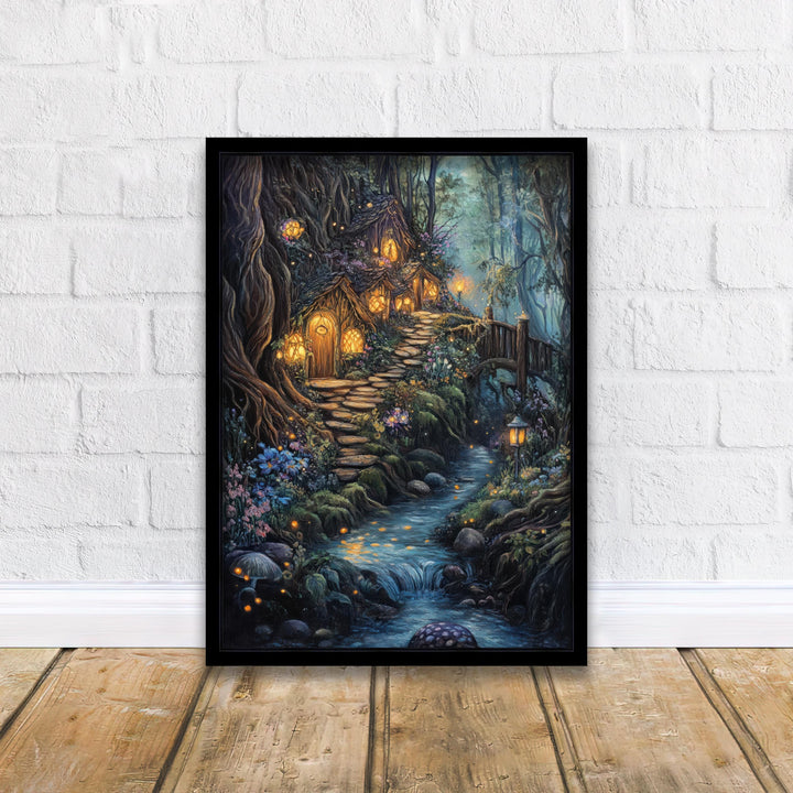 Vintage Fairy Village Art Print: Cottagecore Fantasy Poster
