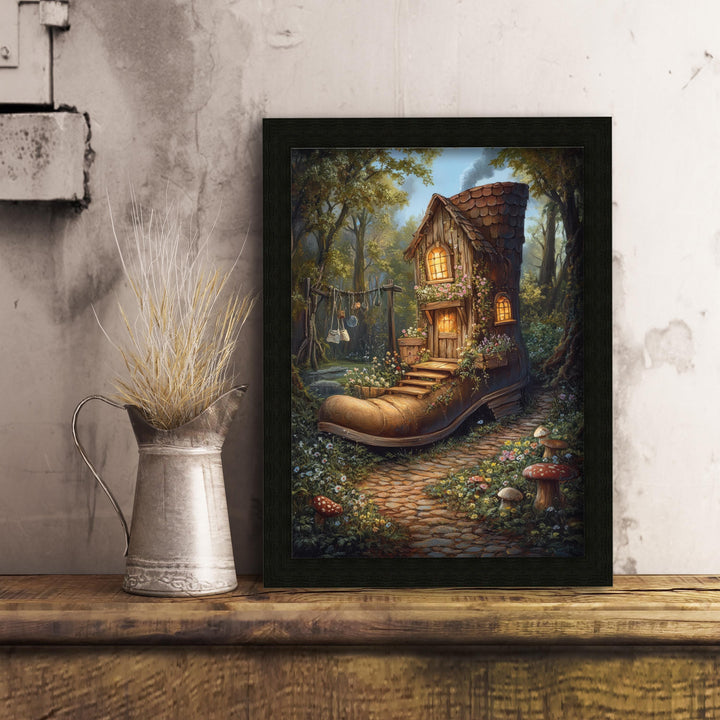 Shoe House Garden Print, Vintage Fairytale Cottagecore Art