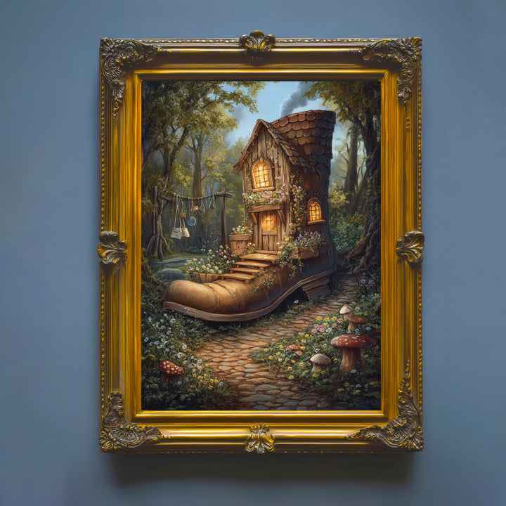 Shoe House Garden Print, Vintage Fairytale Cottagecore Art