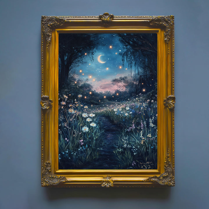 Moonlit Meadow Print, Vintage Night Landscape Art