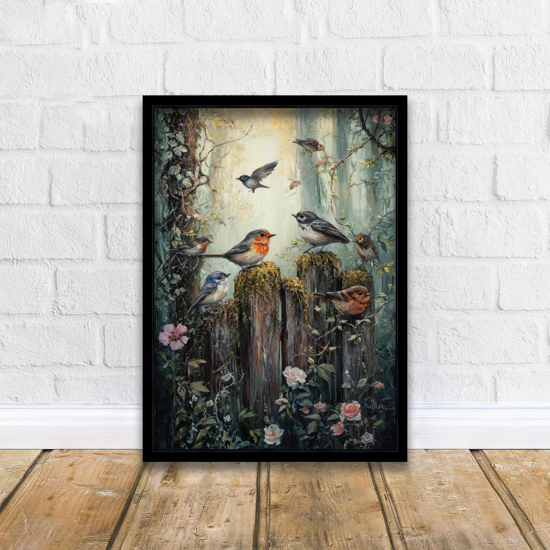 Vintage Singing Birds Print, Woodland Animal Art, Cottagecore Decor