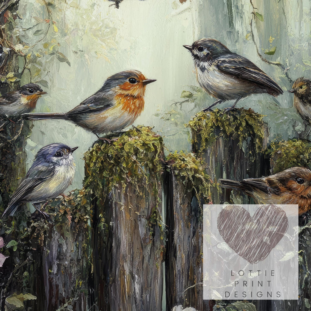 Vintage Singing Birds Print, Woodland Animal Art, Cottagecore Decor