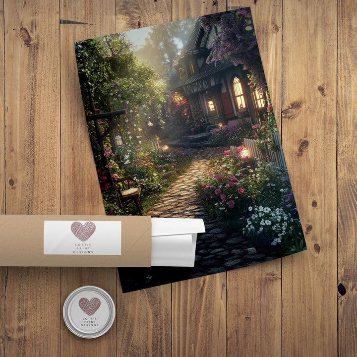 Vintage Fairy Village Print – Cottagecore Fantasy Wall Decor
