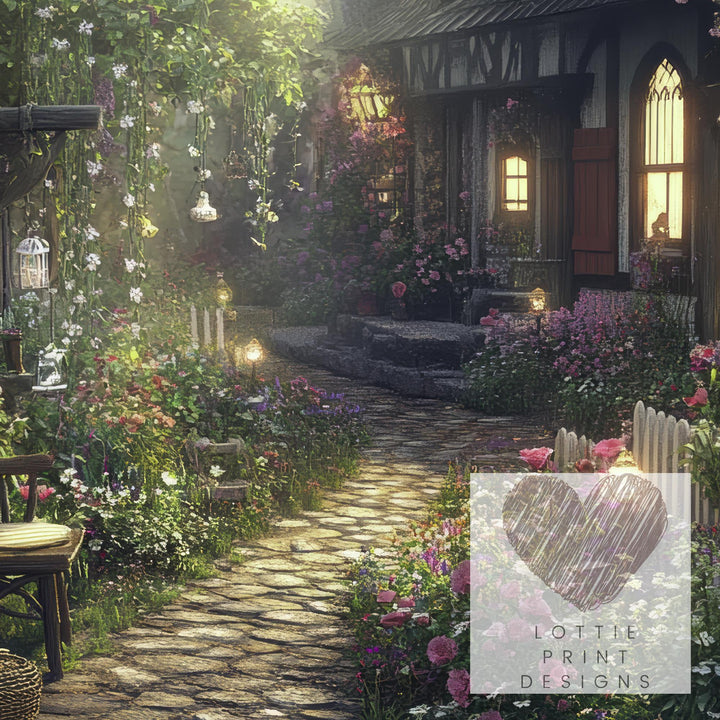 Vintage Fairy Village Print – Cottagecore Fantasy Wall Decor