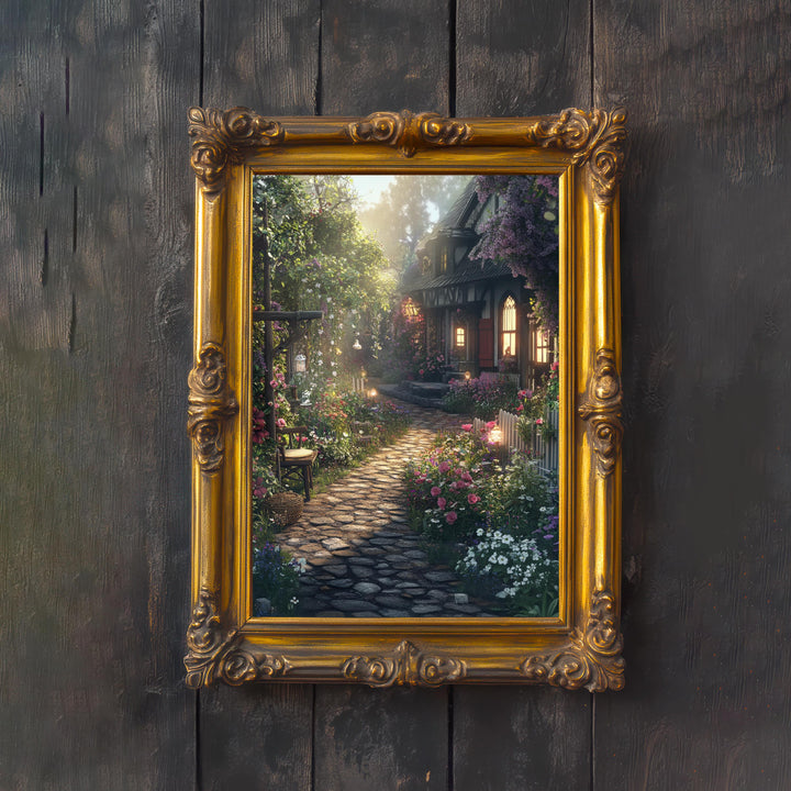 Vintage Fairy Village Print – Cottagecore Fantasy Wall Decor