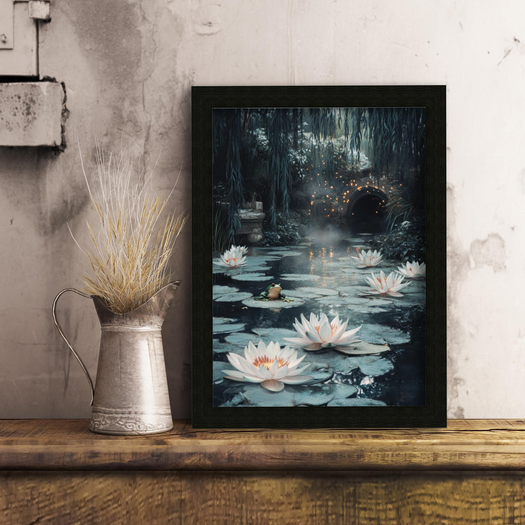 Frog Pond Vintage Art Print: Dark Academia, Cottagecore Decor