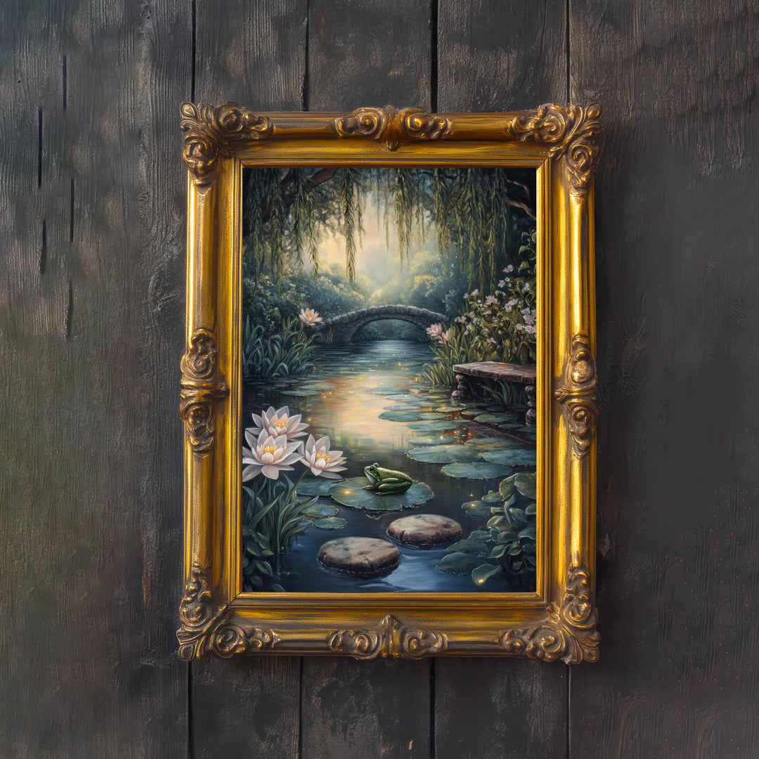 Frog Pond Cottagecore Art Print | Vintage Nature Illustration