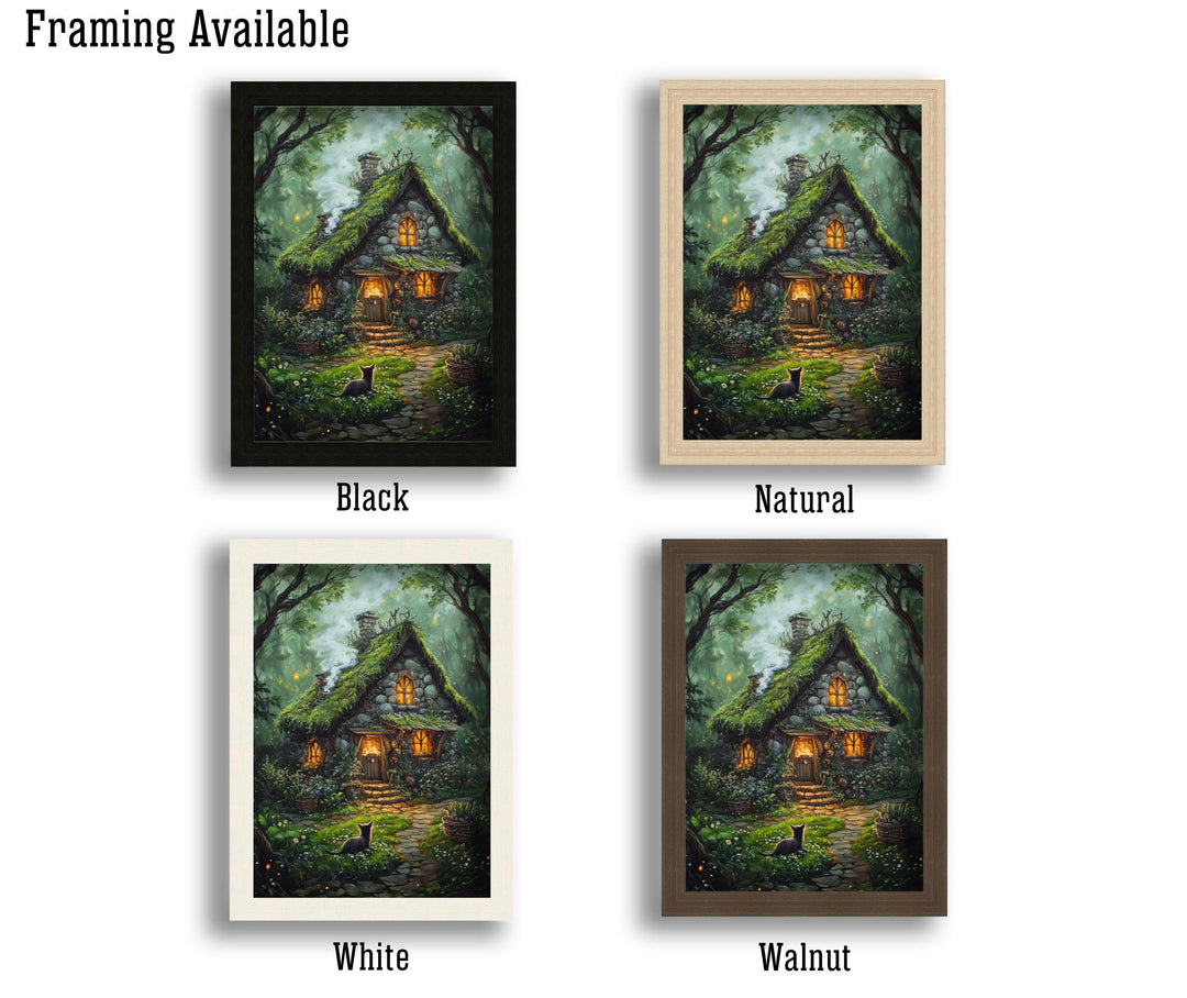 Witch Cottage Print, Vintage Gothic Art, Enchanted Forest Poster