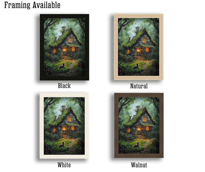 Witch Cottage Print, Vintage Gothic Art, Enchanted Forest Poster