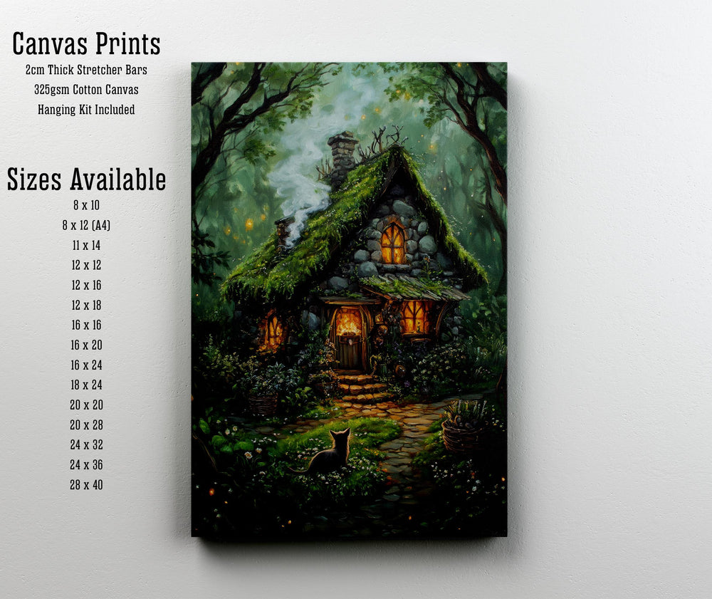 Witch Cottage Print, Vintage Gothic Art, Enchanted Forest Poster