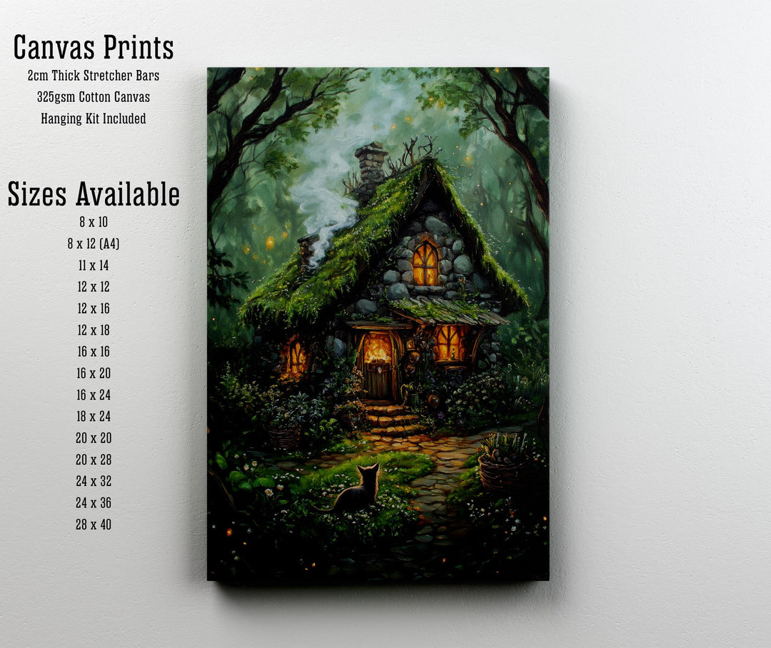 Witch Cottage Print, Vintage Gothic Art, Enchanted Forest Poster
